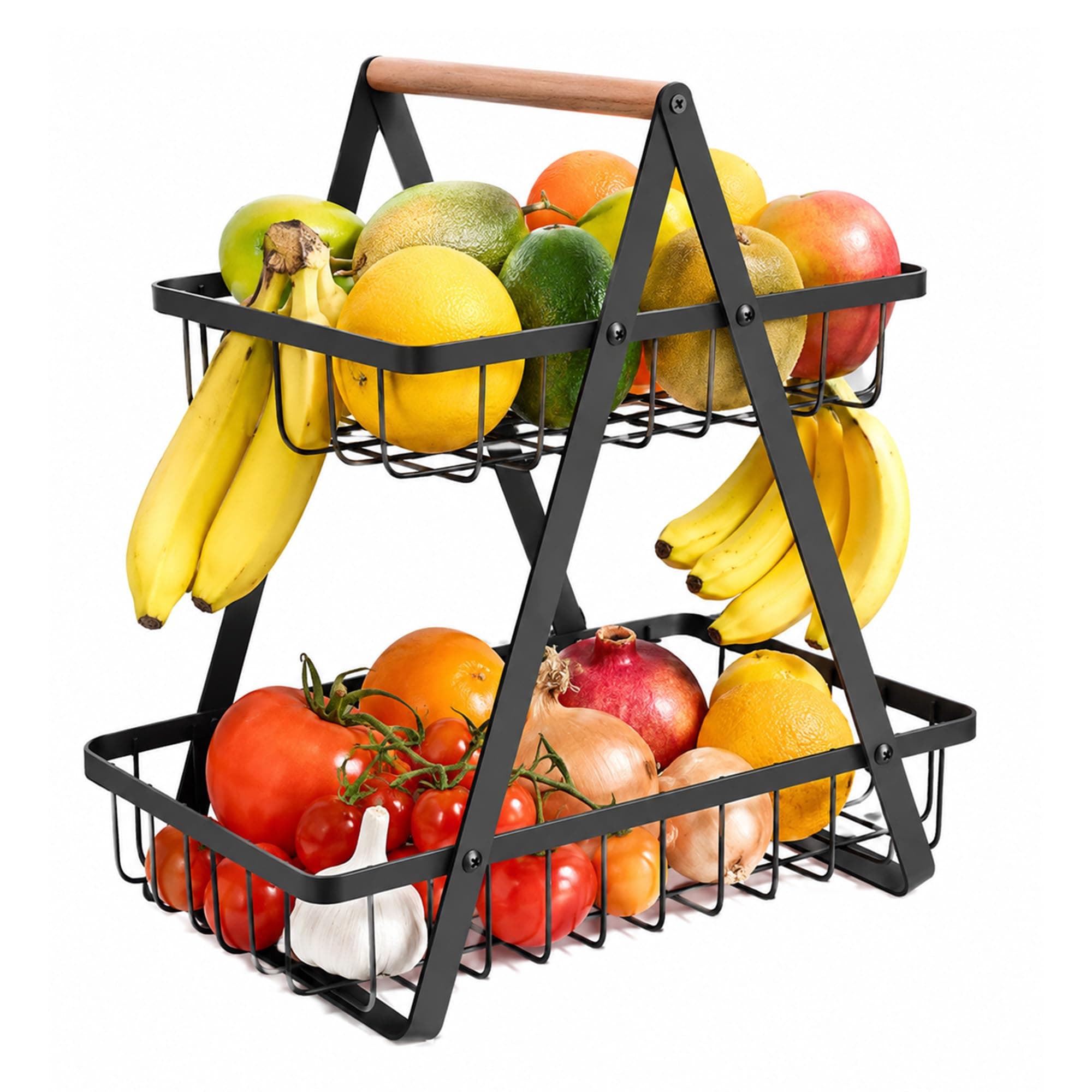 mahueeol 2-Tier Countertop Fruit Basket, Detachable Metal Organizer