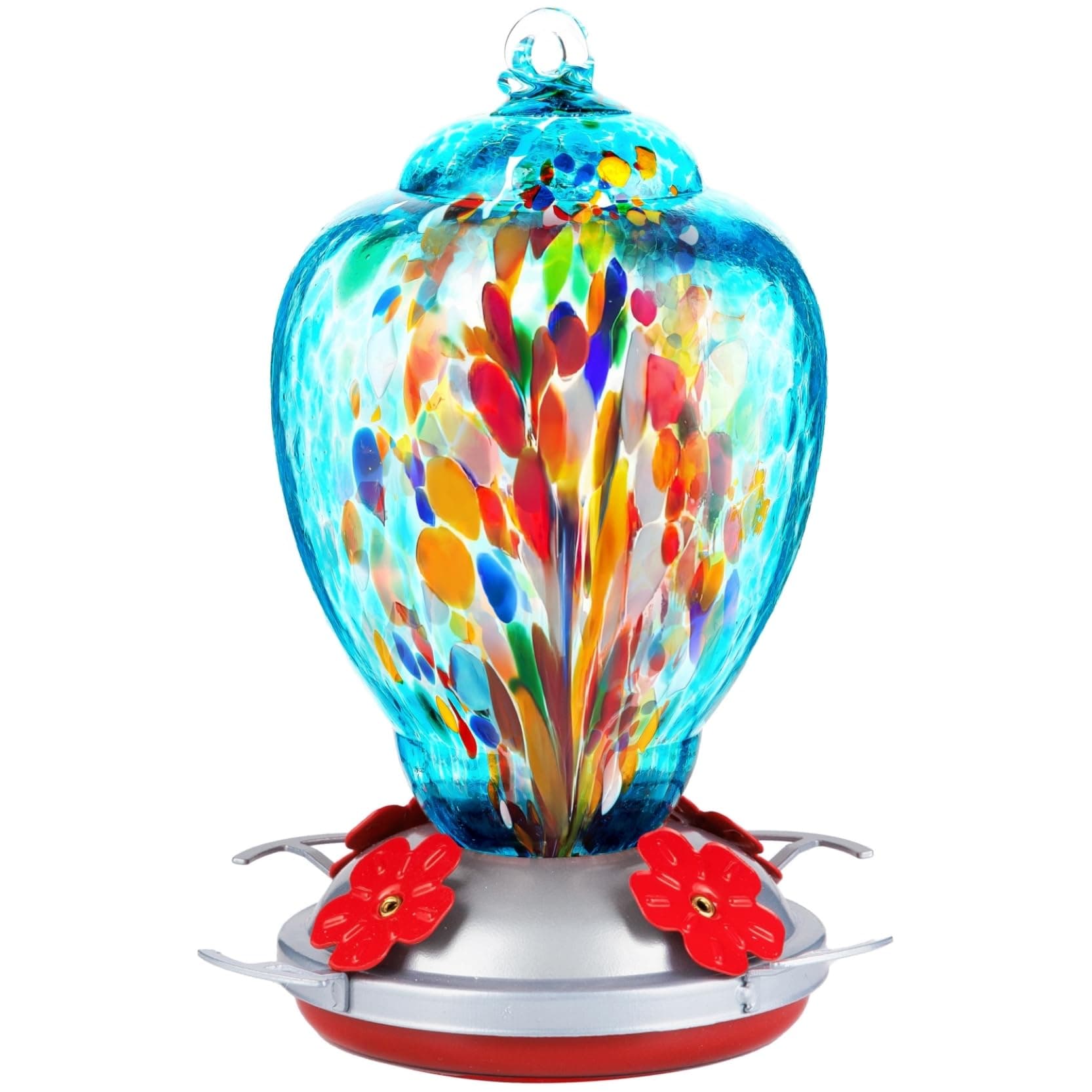 REZIPO Hummingbird Feeder Hand Blown Glass Bird Feeder for Outdoors Patio Large 32 Ounces Hummingbird Nectar Capacity with Hanging Hooks, Rope, Brush and Service Card