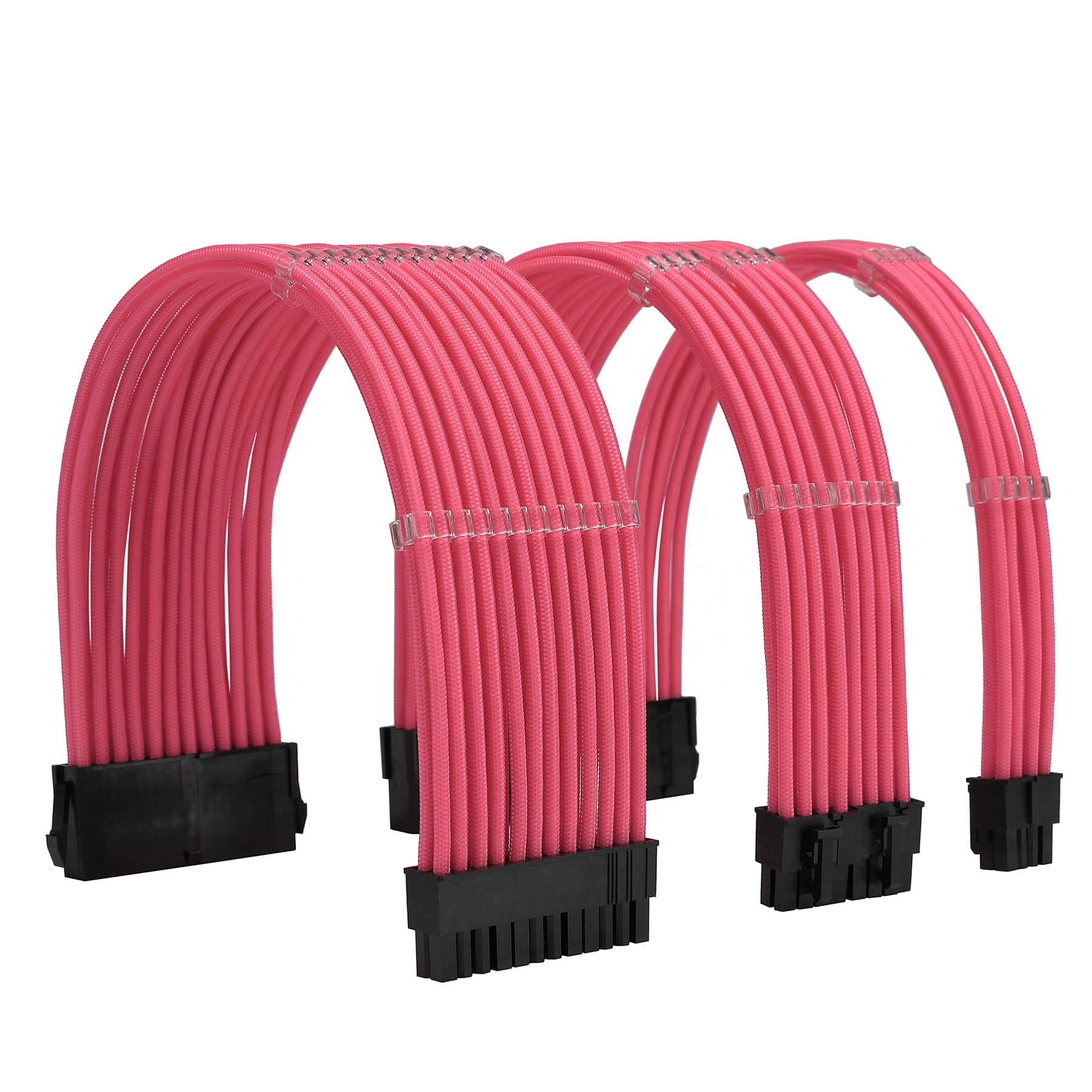 FormulaMod Sleeve Extension Power Supply Cable Kit 18AWG ATX 24P+ (2) EPS 8-P+ (3) PCI-E8-P with Combs for PSU to Motherboard/GPU (Pink)