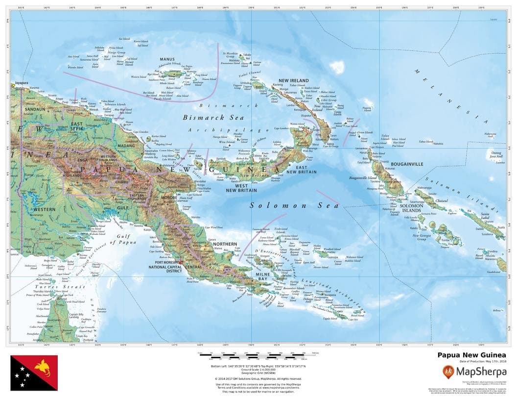 Papua New Guinea - 22" x 17" Paper Wall Map