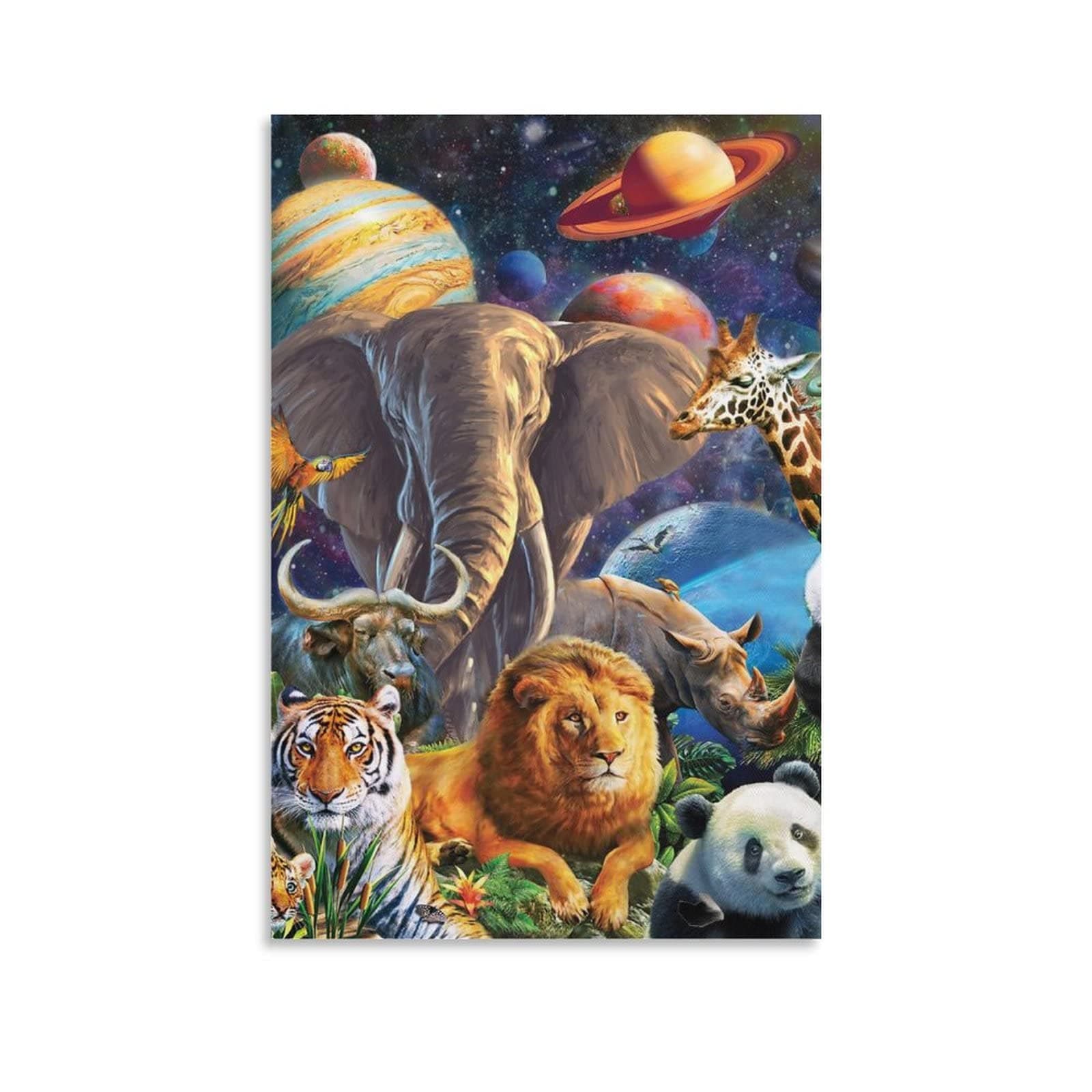 Funny Wild Animal Wall Decor Poster for Home,Fantasy Galaxy Jungle Animal Leopard Lion Elephant Canvas Art Poster And Wall Art Picture Print Modern Family Bedroom Decor Posters 08x12inch(20x30cm)