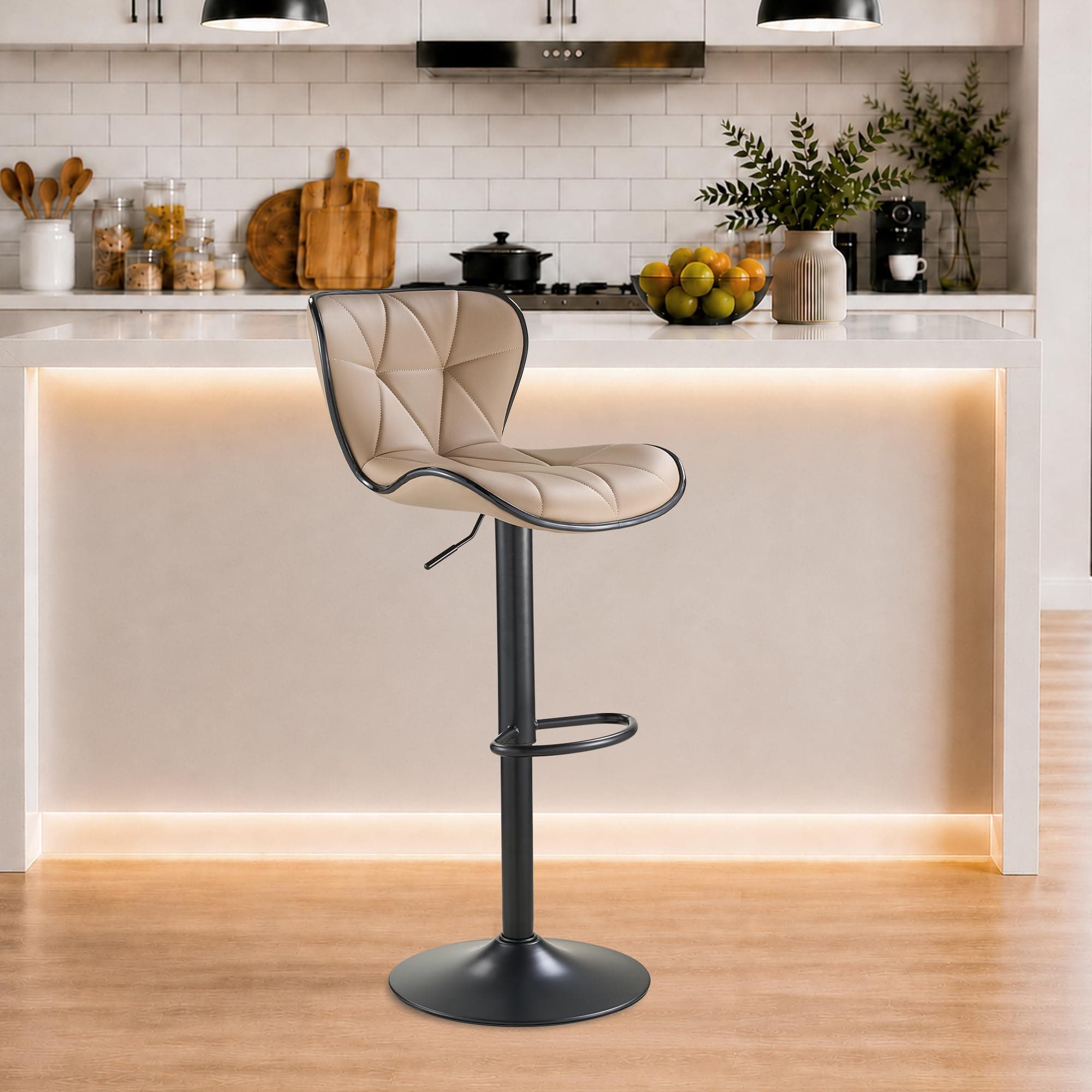 SAETSFEG Adjustable Swivel Bar Stools Set of 1 with Back and Footrest, Comfortable Upholstered Counter Height Stools for Kitchen Islands, Small Apartments, and Home Bars, Oatmeal