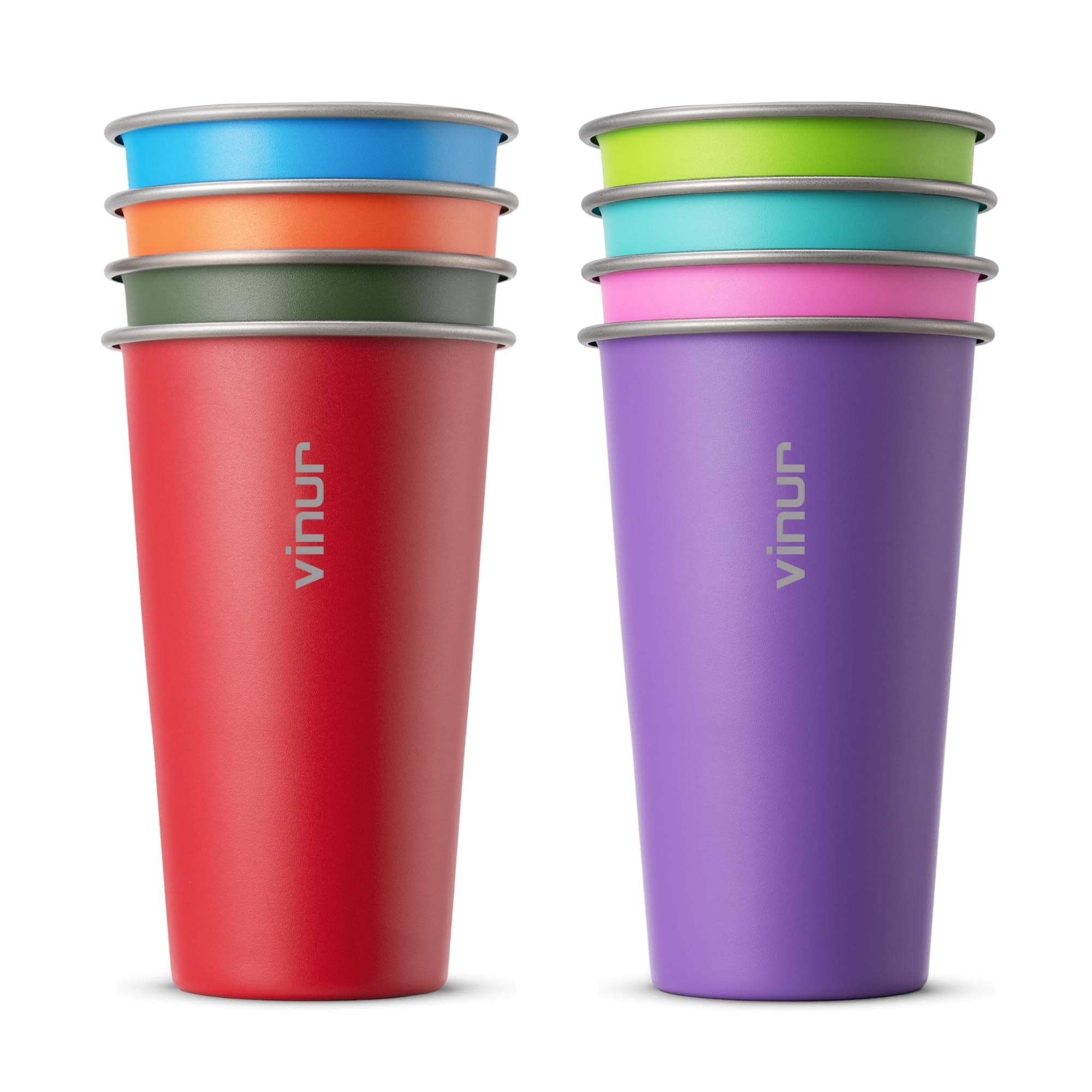 Stainless Steel Cups-20 oz Colorful Stackable Metal Drinking Glasses 8 Pcs