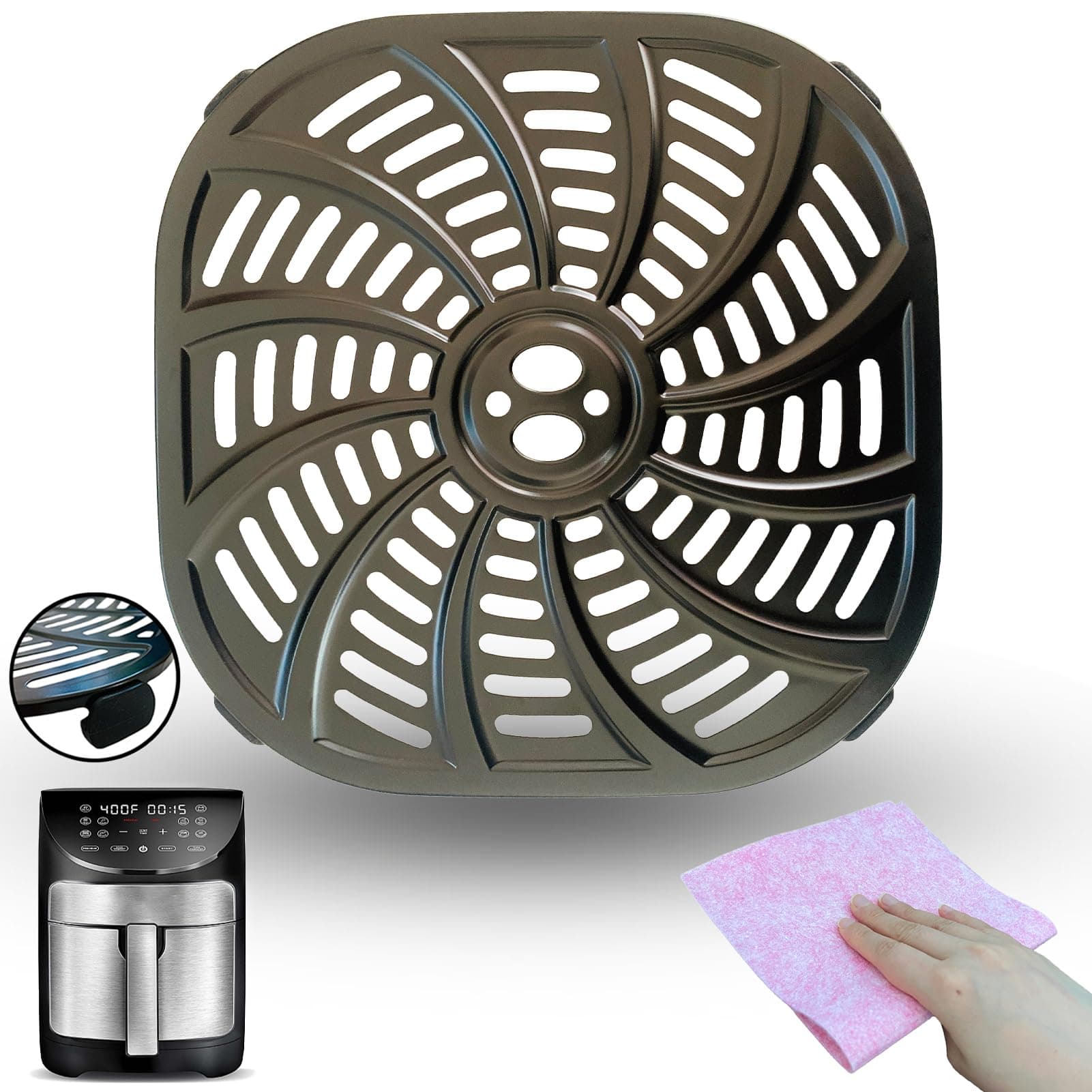 QLRGNE 7QT Square Air Fryer Crisping Plate for Gourmia GAF798 Air Fryers, Upgraded Nonstick Air Fryer Grill Pan Crisper Tray Rack Shelf Insert Grate Grid for Gourmia 7QT Air Fryers, Dishwasher Safe