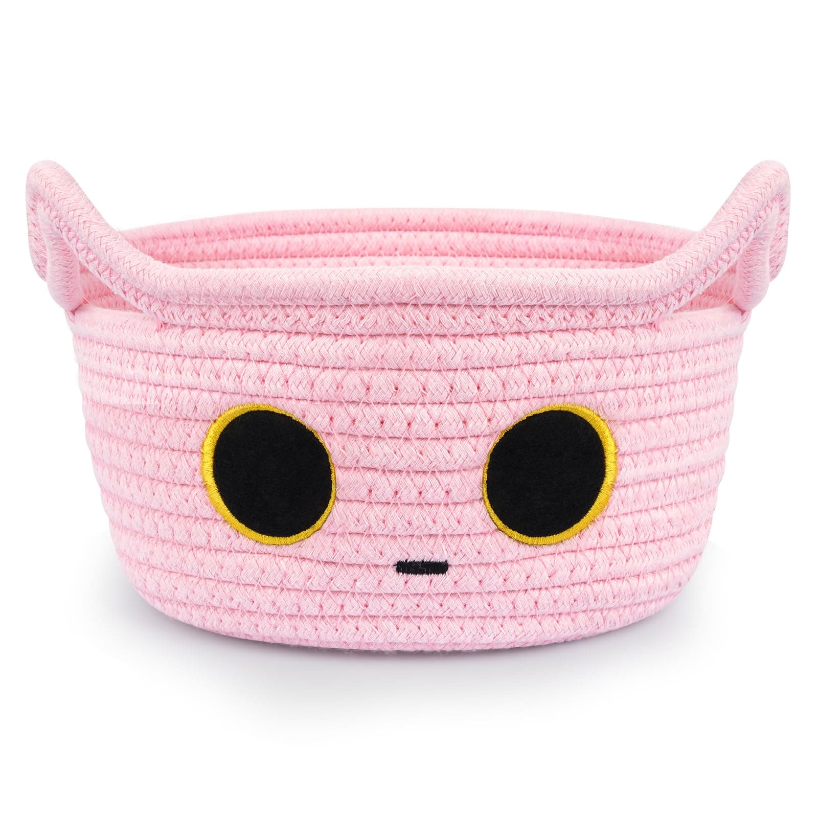 Small Storage Cute Cat Basket, Pink Cotton Rope Woven Basket for Nursery