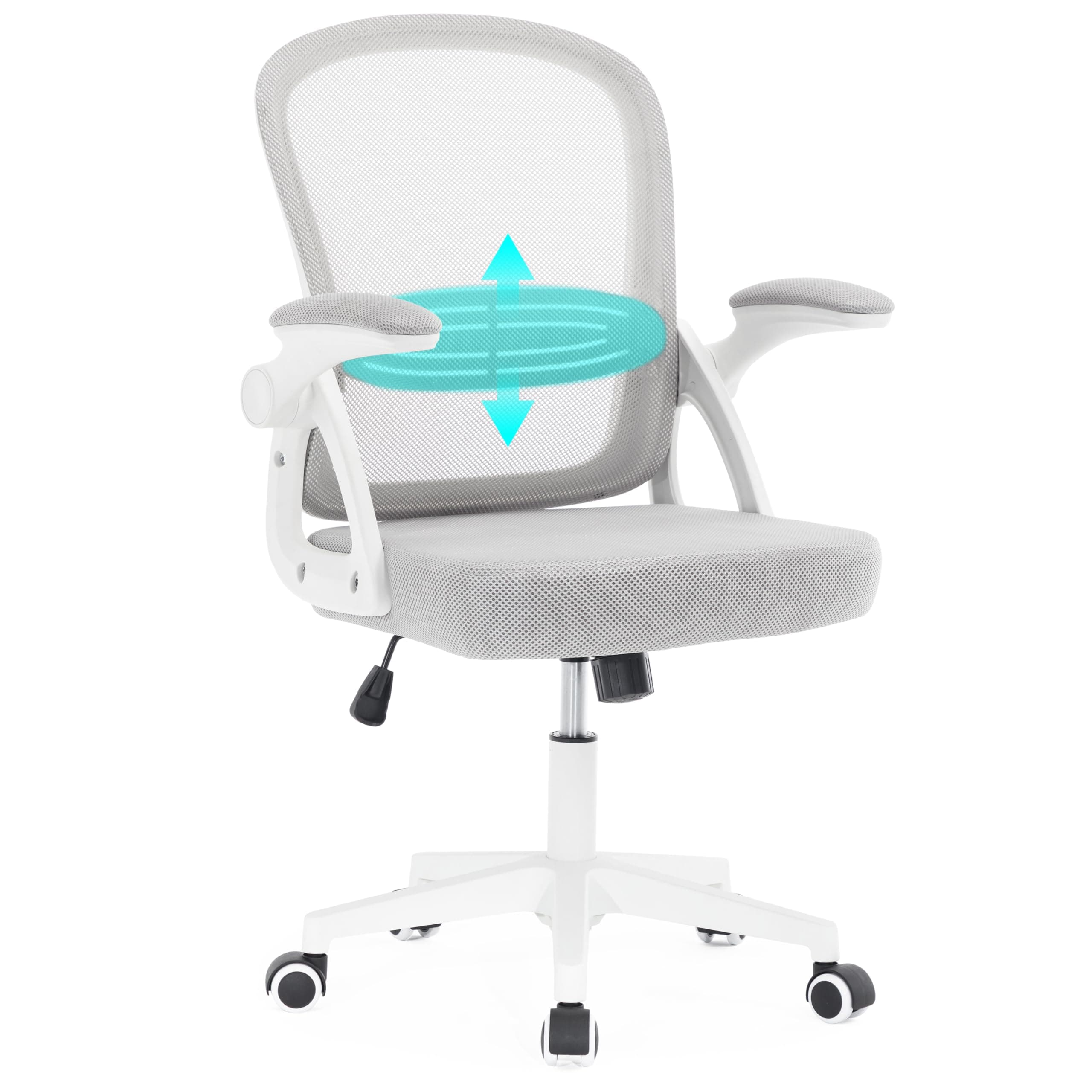 Fizzin Ergonomic Mesh Desk Chair with Lumbar Support Flip Arms, White&Gray