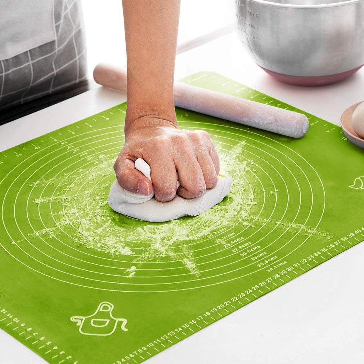 SIOPAWORLD ROTI MAT | Non Stick Silicon Reusable Pastry Fondant Dough Roti Chapati Rolling Baking Sheet Mat With Measurements | Liner Heat Resistance Table Placemat Pad Pastry Board Roti Making -Green