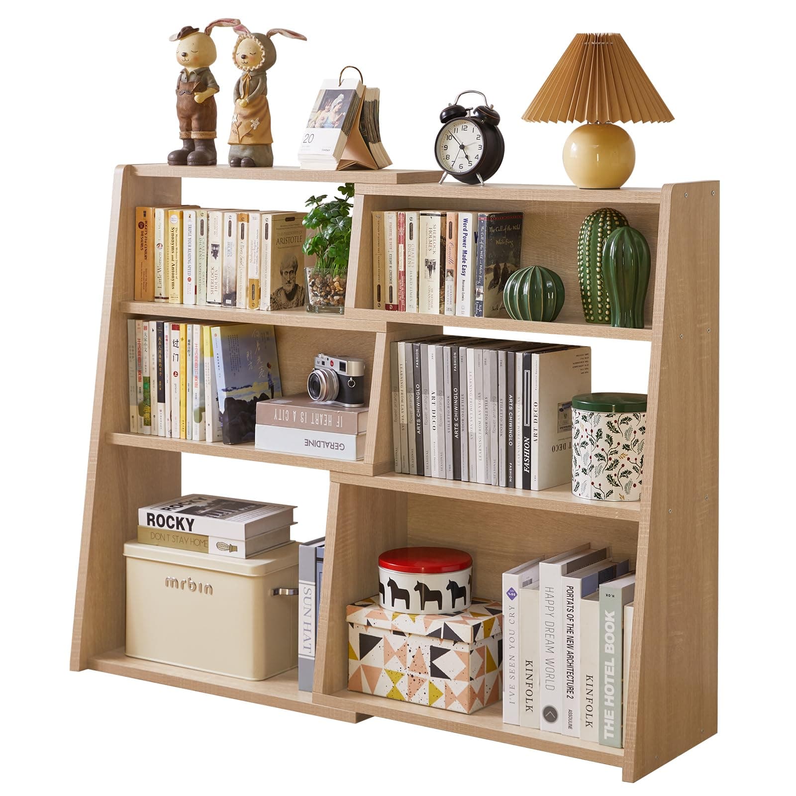 Aibiju Wooden Extendable Shelf Bookcase, 3-Tier Storage Organizer Bookshelf，Standing Shelf, Cube Shelf, for Living Room, Home Office, Dinning Room, Oak YD-BC005R