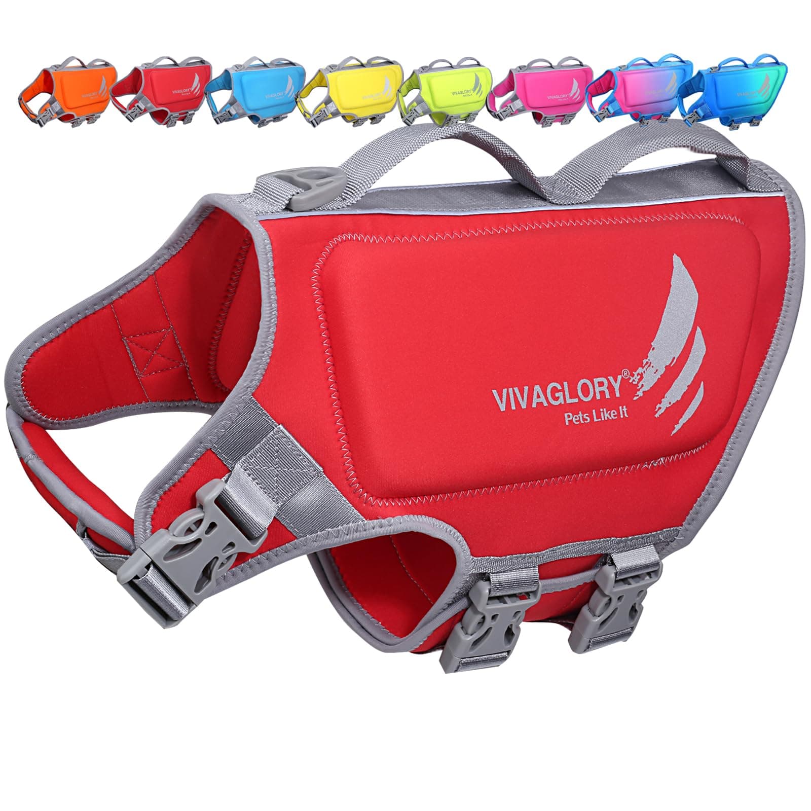 VIVAGLORY Dog Life Jacket High Buoyancy Dog Life Vest, L, Red