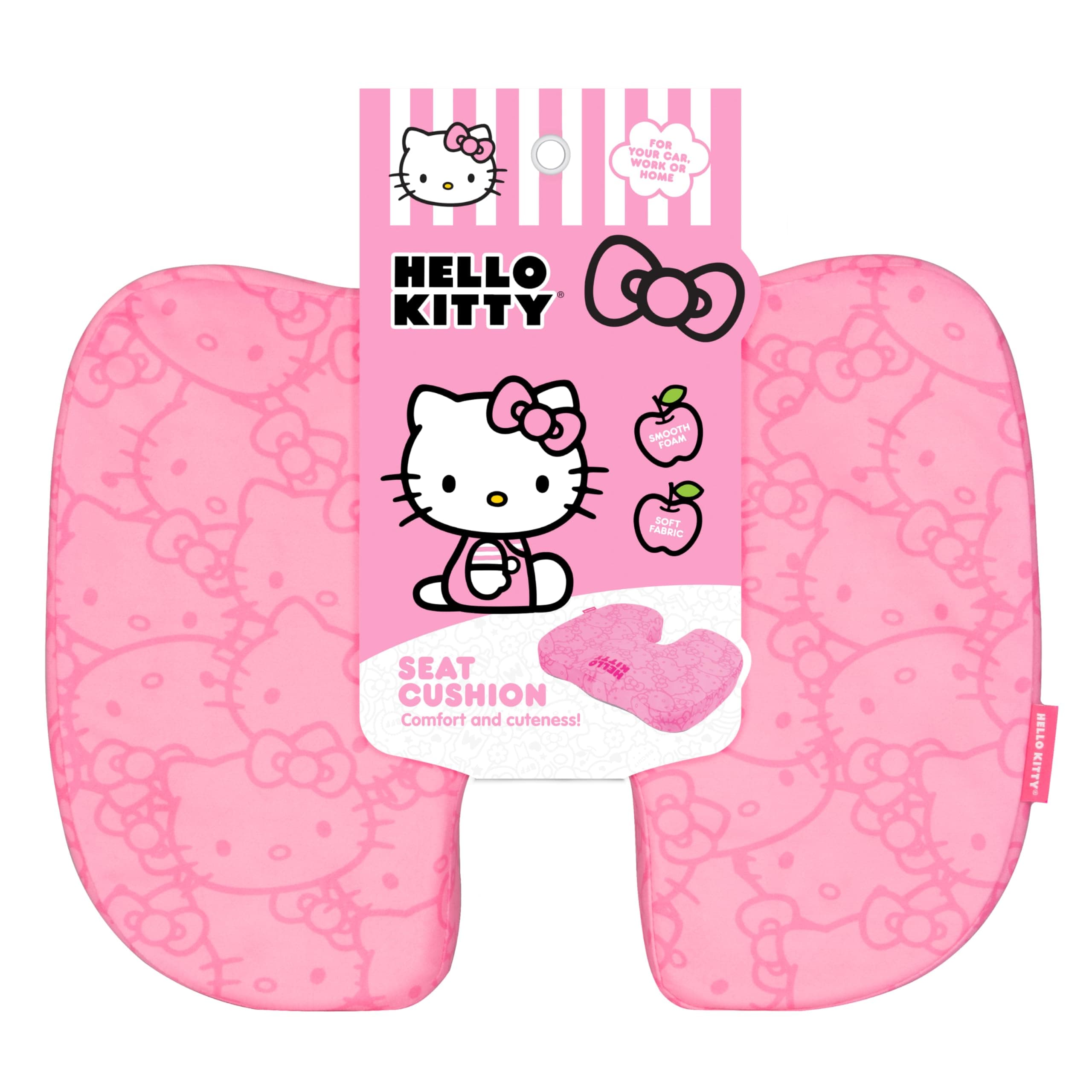 Carbella Officially Licensed Hello Kitty Seat Cushion - Cute Pink Office Chair Cushion for Car, Home, Work or Desk - Comfort Memory Foam Cushions for Coccyx, Back, Tailbone Pain Relief Pillow