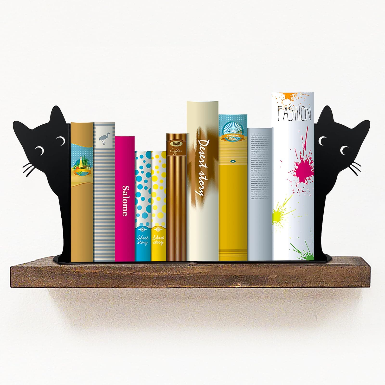 Peeping Cat Bookends,Metal Book Ends for Heavy Books for Shelves Decorative,Bookshelf Decor Home Office Desk for Cat Lover Gifts (Black Cat)