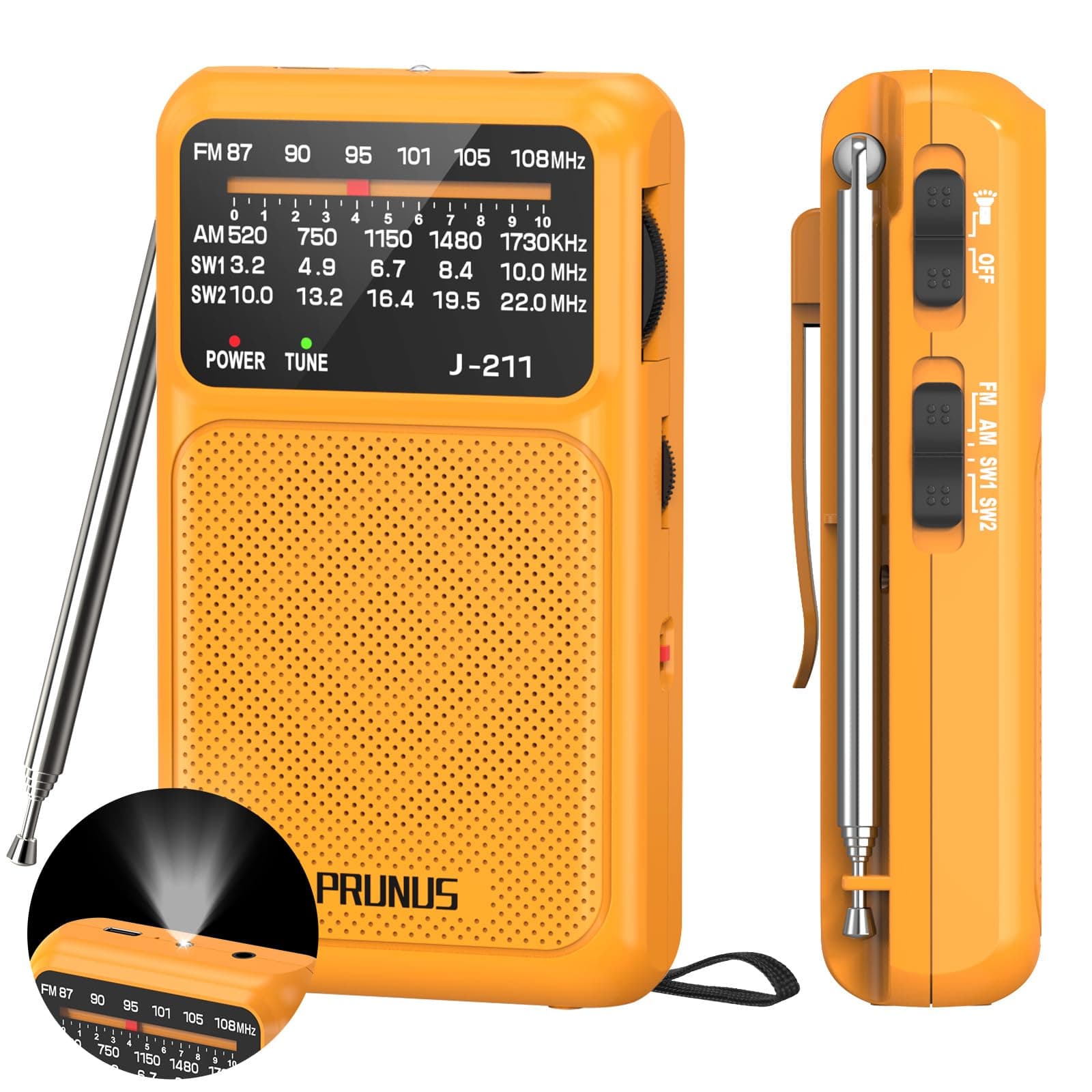 PRUNUS J-211 Pocket Radio AM FM USB-C Charging& Battery Operated