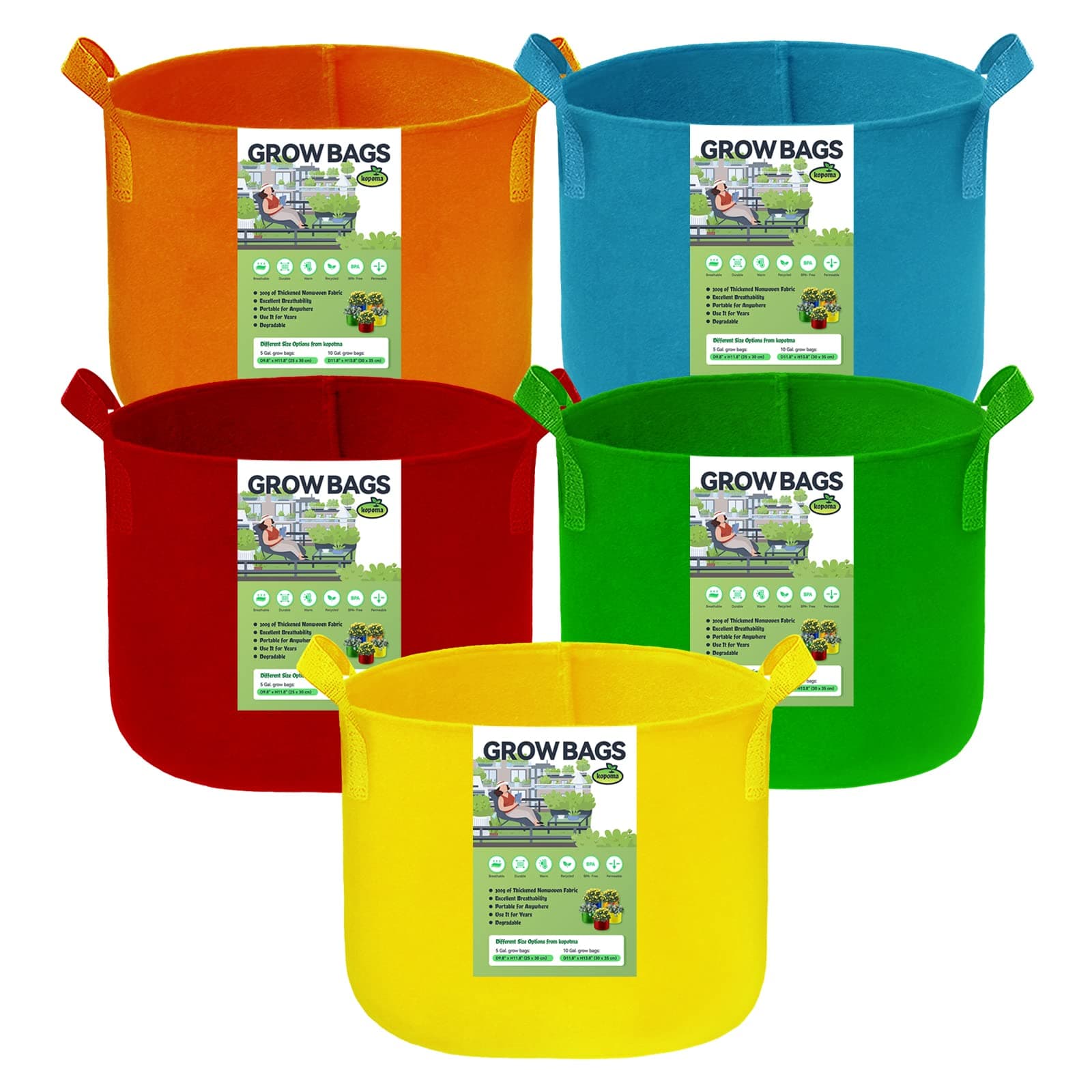 5 Pack Grow Bags, Colorful Fabric Plant Bags Plant Pots