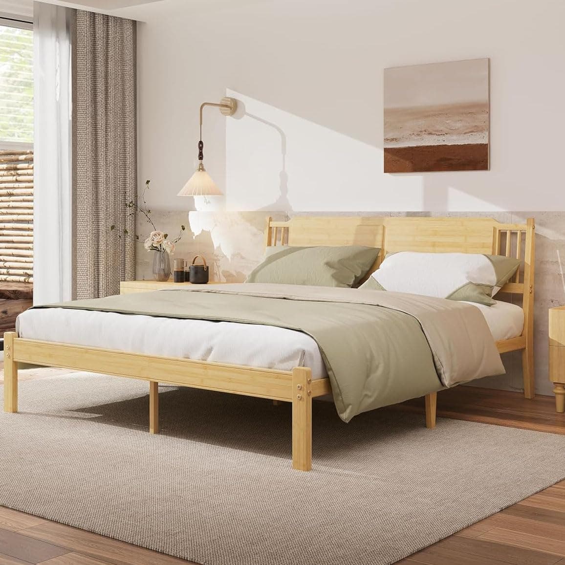 COMASACH 14 Inch Bamboo Wood King Bed Frame with Headboard, Heavy Duty Metal Slats Support, No Box Spring Needed, Easy Assembly, Noise-Free