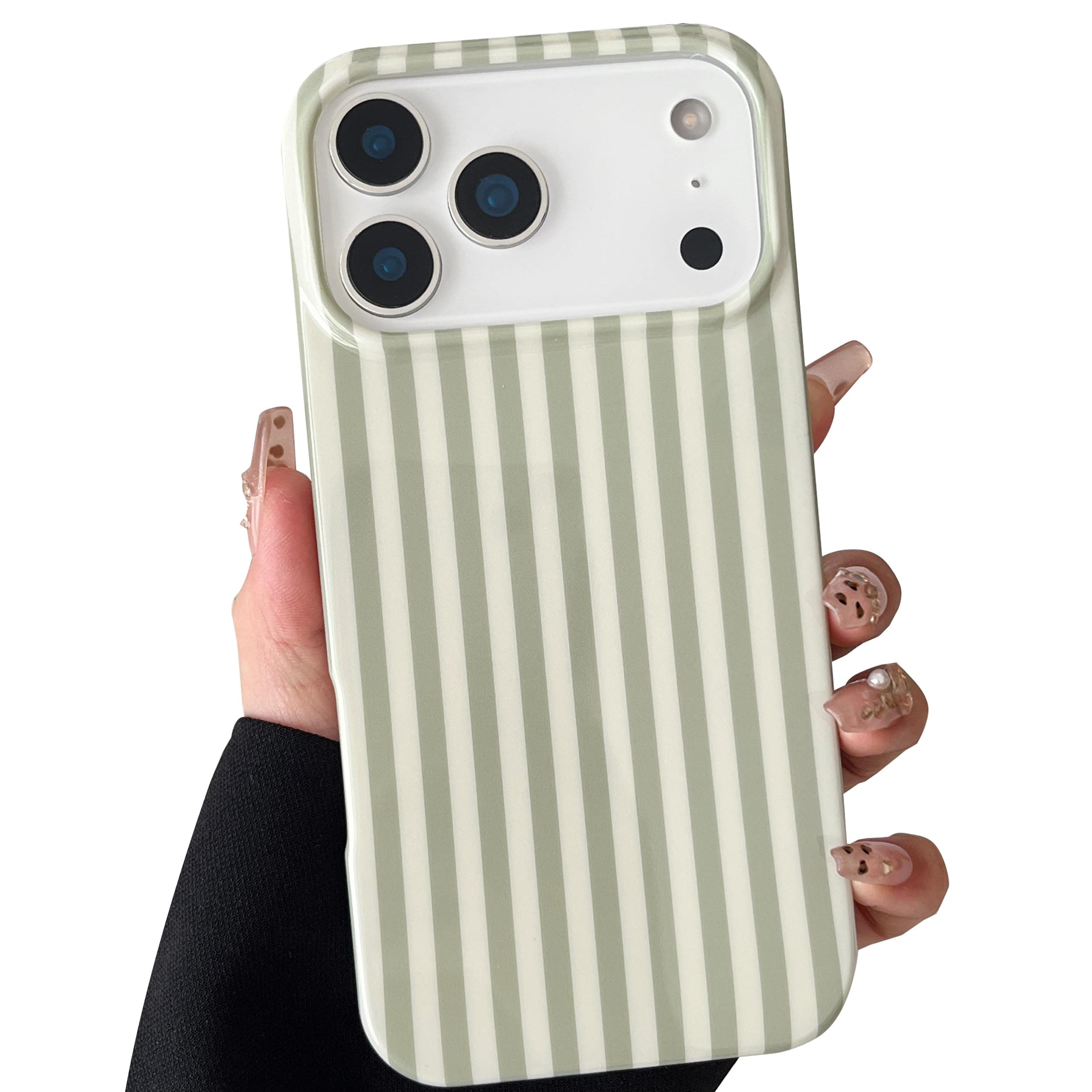 TQLGY for iPhone 17 Pro Max Case Cute Striped Phone Case Soft TPU Slim Shockproof Protective Cover for Women Girls, Sage Green