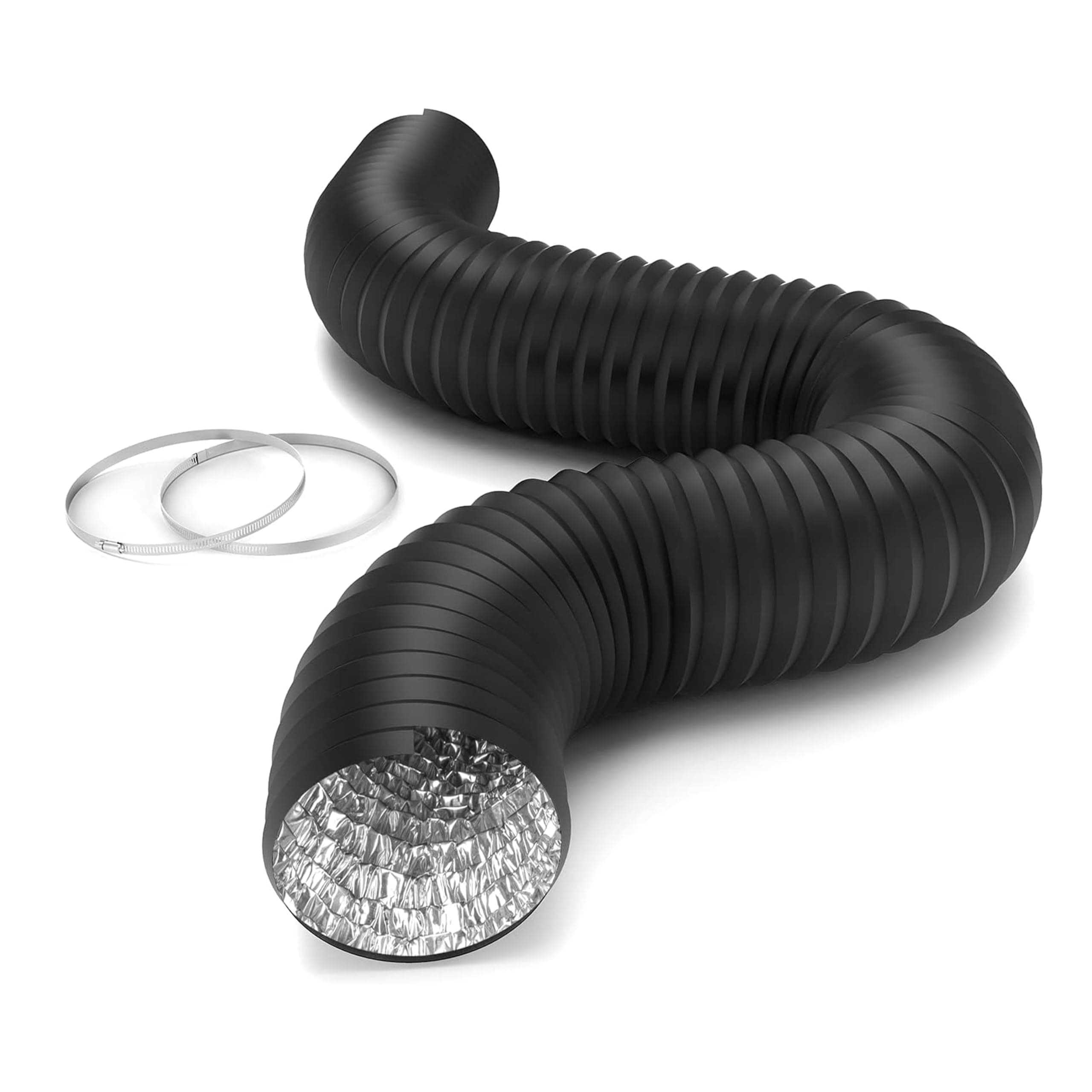 Simple Deluxe 8 Inch Flexible Air Aluminum Ducting 8-Feet Long Vent Hose for HVAC Ventilation and Exhaust, 2 Clamps, Black