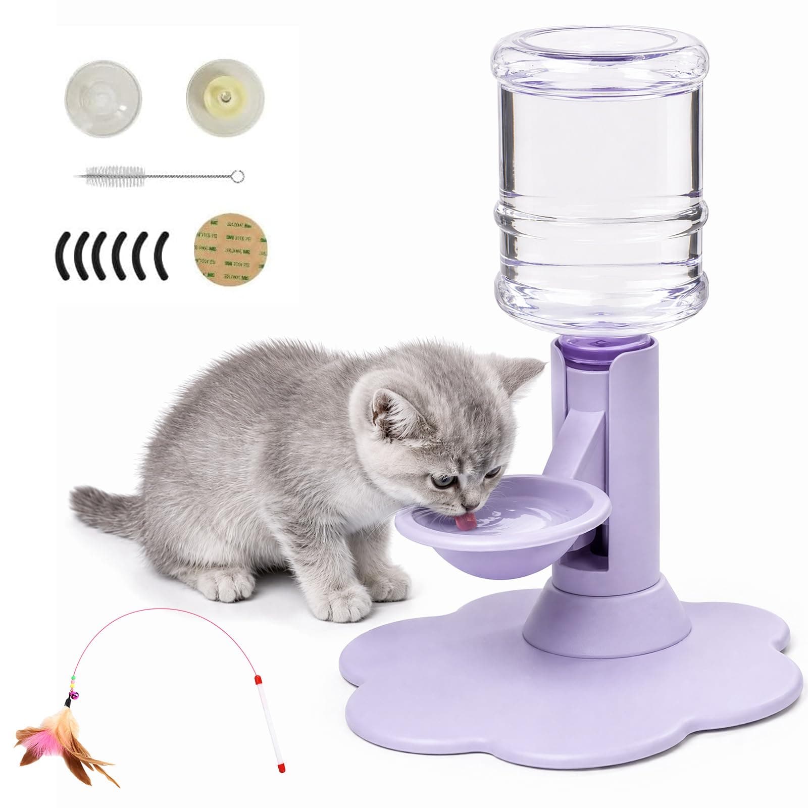 2027 Upgraded Gravity Fed Cat Water Dispenser Stand, Fits for Cats (Purple)