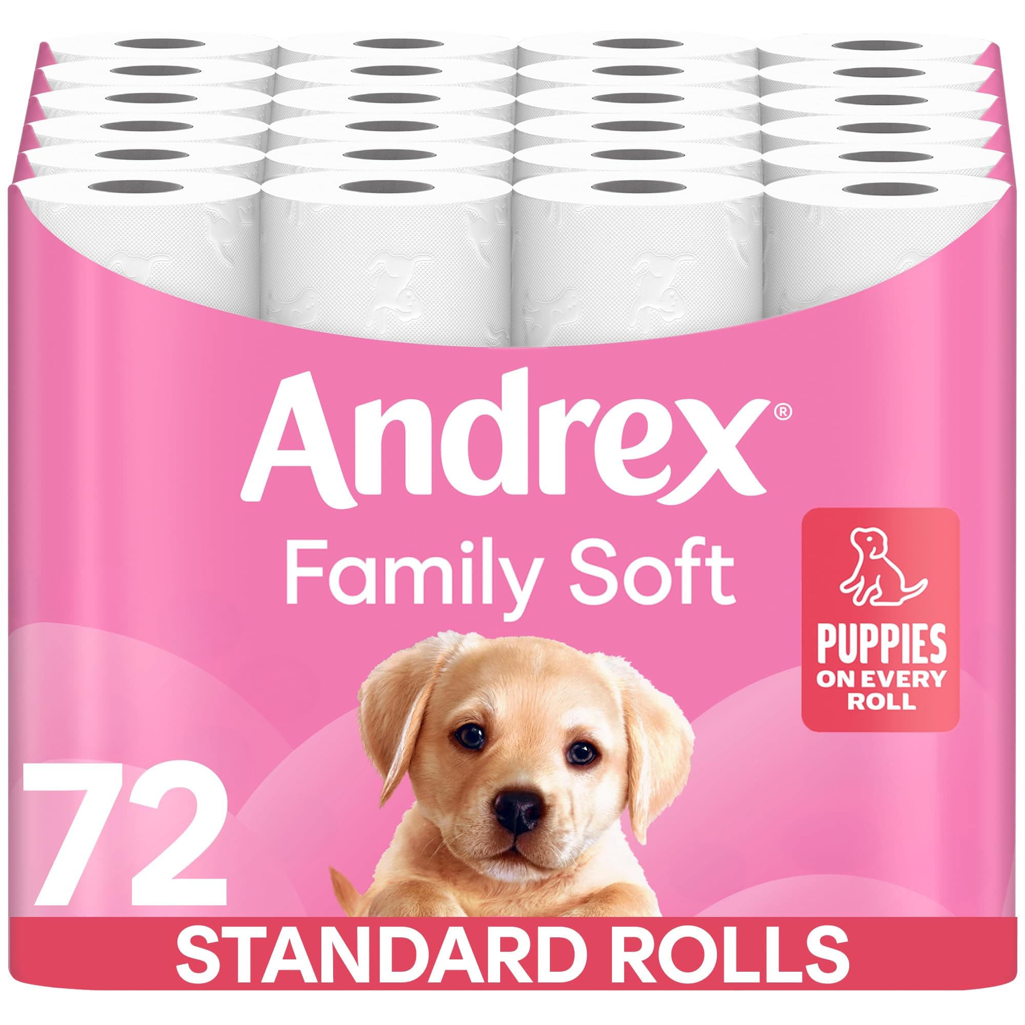Andrex Family Soft Toilet Tissue 72 Toilet Rolls (Previously Andrex Gentle Clean Toilet Paper), Gentle on your Family’s skin– Bulk Pack of 72 Toilet Rolls, Packaging May Vary