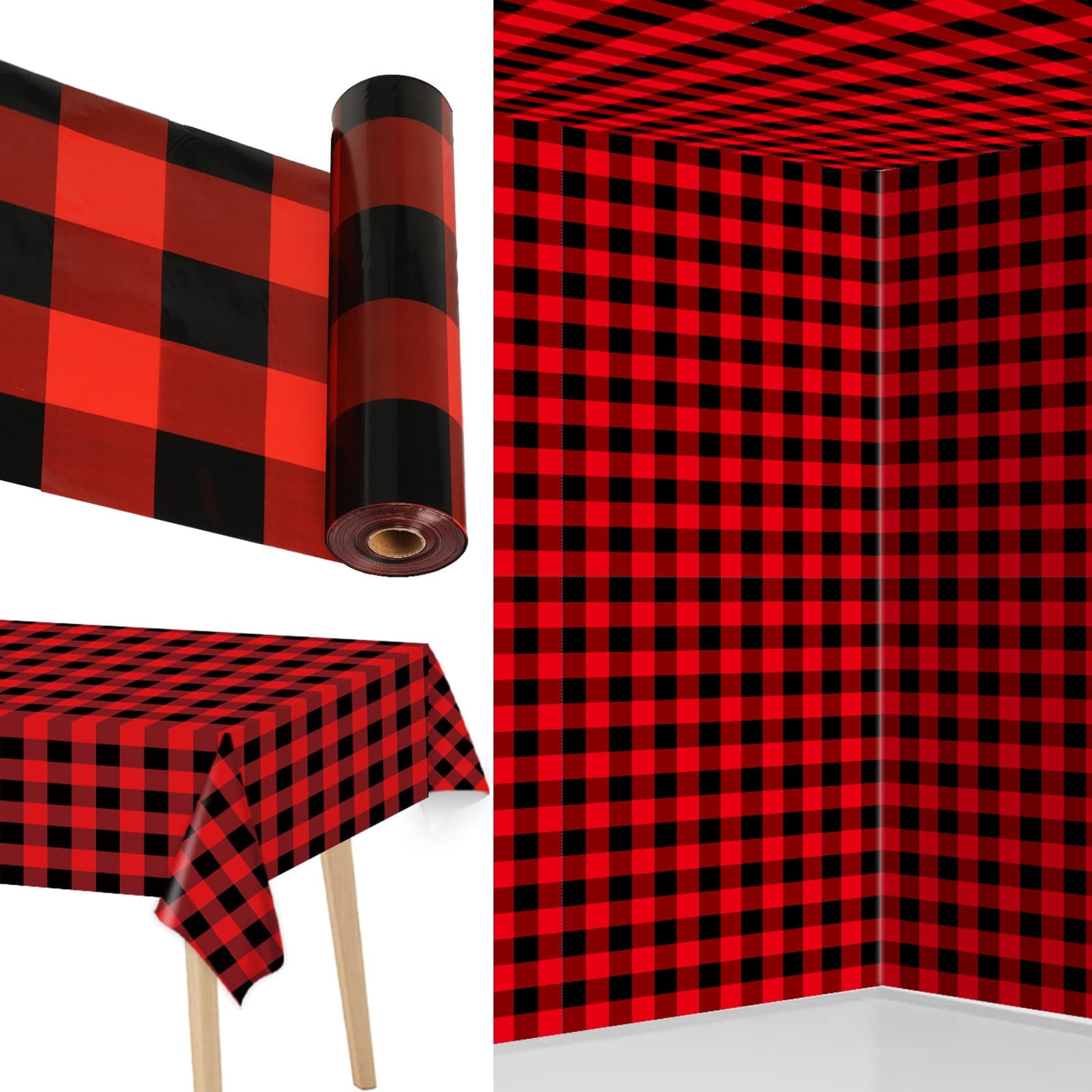 gisgfim Long Tablecloth Roll - Christmas Buffalo Plaid Sign Party Table Cloths Xmas Holiday Tablecloth for Indoor Outdoor Family Parties and Celebrations (Plastic)
