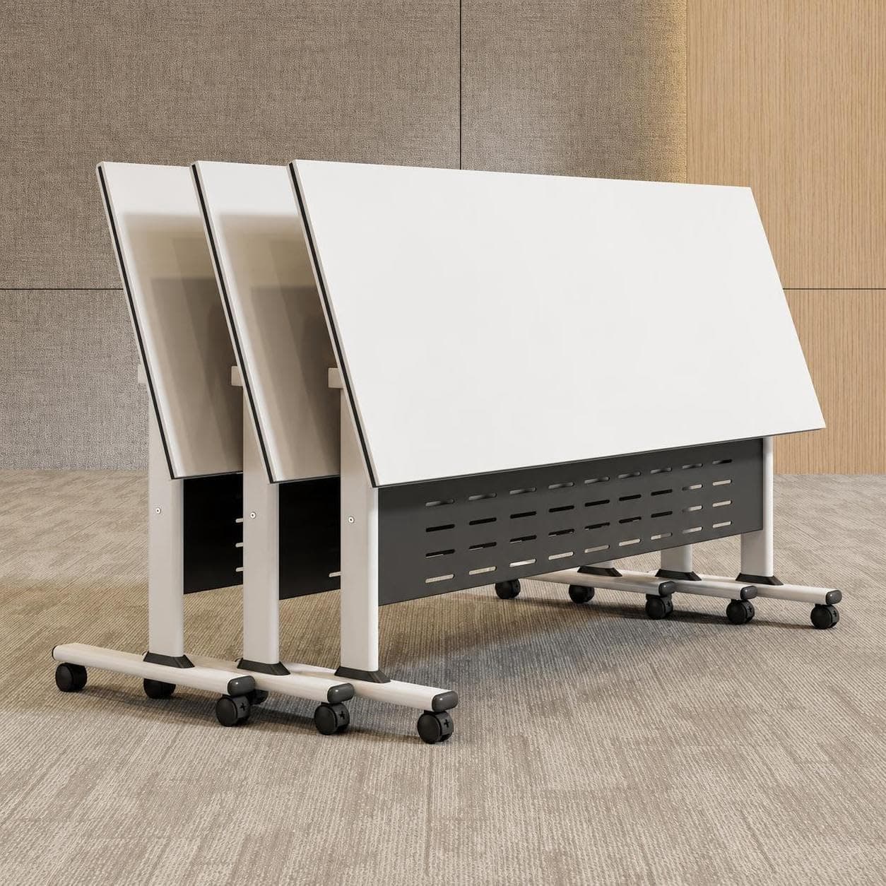 RIXNOMA Modern Modular Folding Top Mobile Conference Table with Wheels, Joinable Training Room Table for Meeting Room, Seminar, Office and Classroom Use