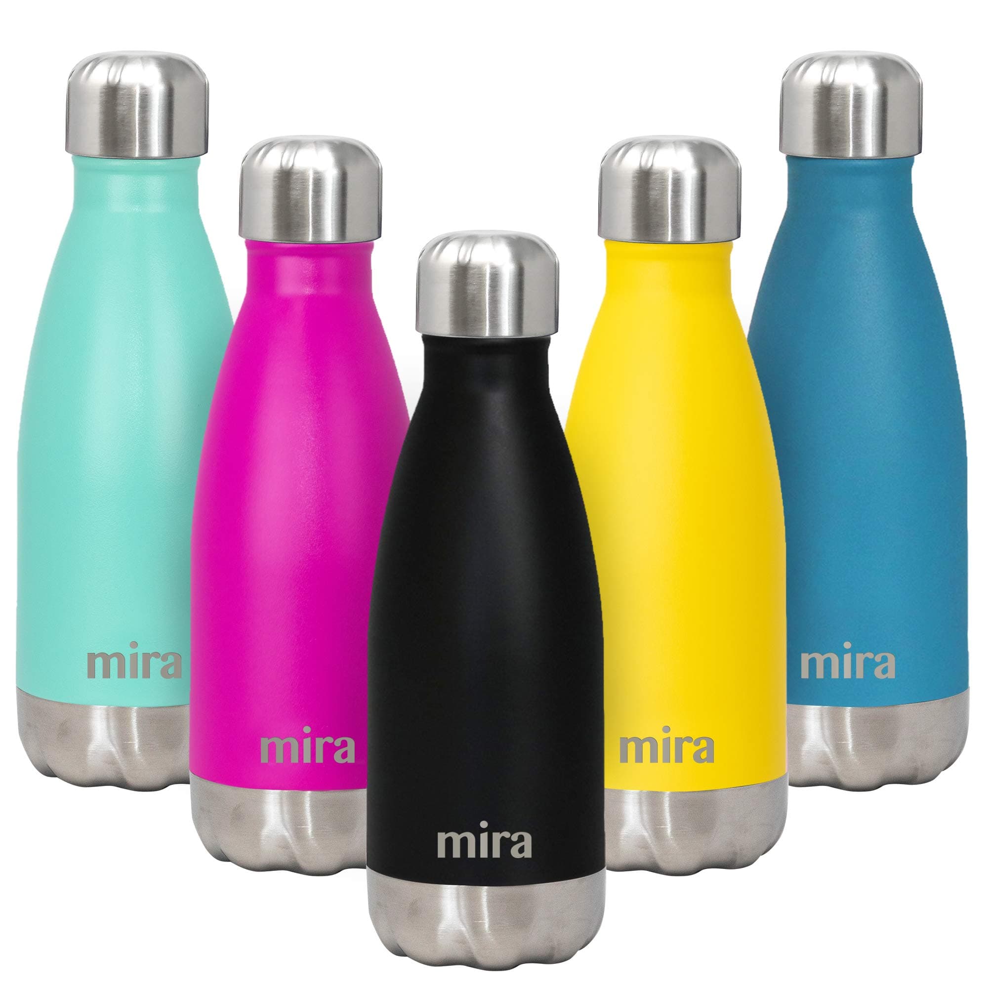 MIRA 12 oz Insulated Water Bottle - Slim Stainless Steel Cola Shape Thermo - Double Wall Hot & Cold Flask (24Hr Cold/12Hr Hot) - Black