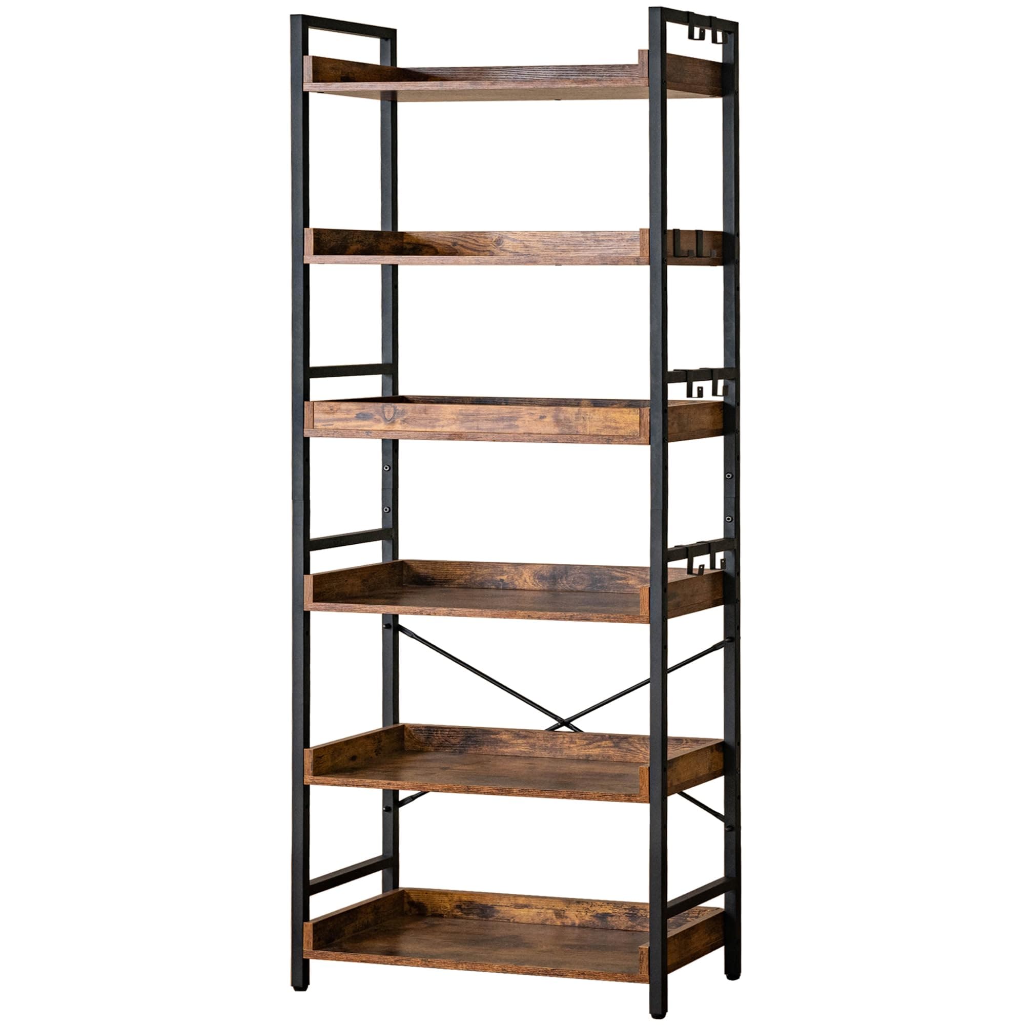 HCHQHS 6 Tier Bookshelf, Adjustable Industrial Bookcase, Vertical Tall Book Shelf, Wood and Black Metal Open Bookshelves for Home Office, Living Room, Bedroom, 178CM