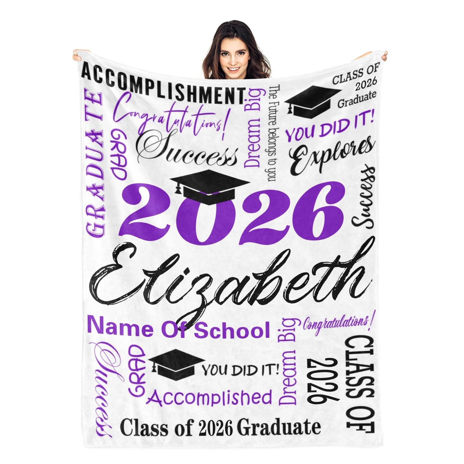 JOYXBUY Personalized Graduation Gifts Blanket with Name - Custom Class of 2026 Graduation Gifts for Her Him Throw Blankets - Customized Blanket for High School College Graduation Party Gifts