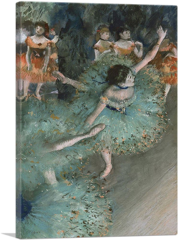 ARTCANVAS Swaying Dancer - Dancer in Green 1879 Canvas Art Print by Edgar Degas - 12" x 8" (0.75" Deep)