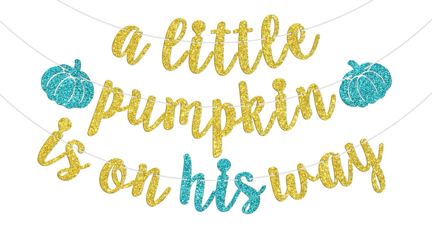 A Little Pumpkin is on His Way Banner, Autumn Fall Baby Boy 1st Birthday Party Decorations, Pumpkin Baby Shower Decoration Supplies Gold Glitter