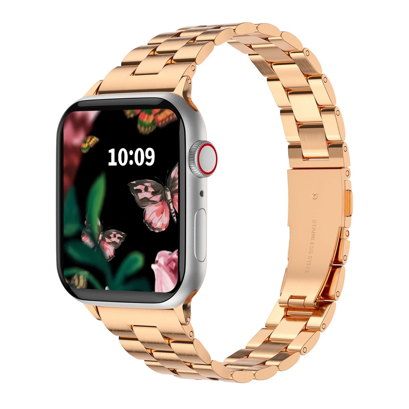 Fitlink Compatible with Stainless Steel Apple Watch Band 49mm 45mm 44mm 42mm 41mm 40mm 38mm, Waterproof Metal Watchband for iWatch Series 8 7 6 5 4 3 2 1 SE Apple Watch Ultra for Women Men
