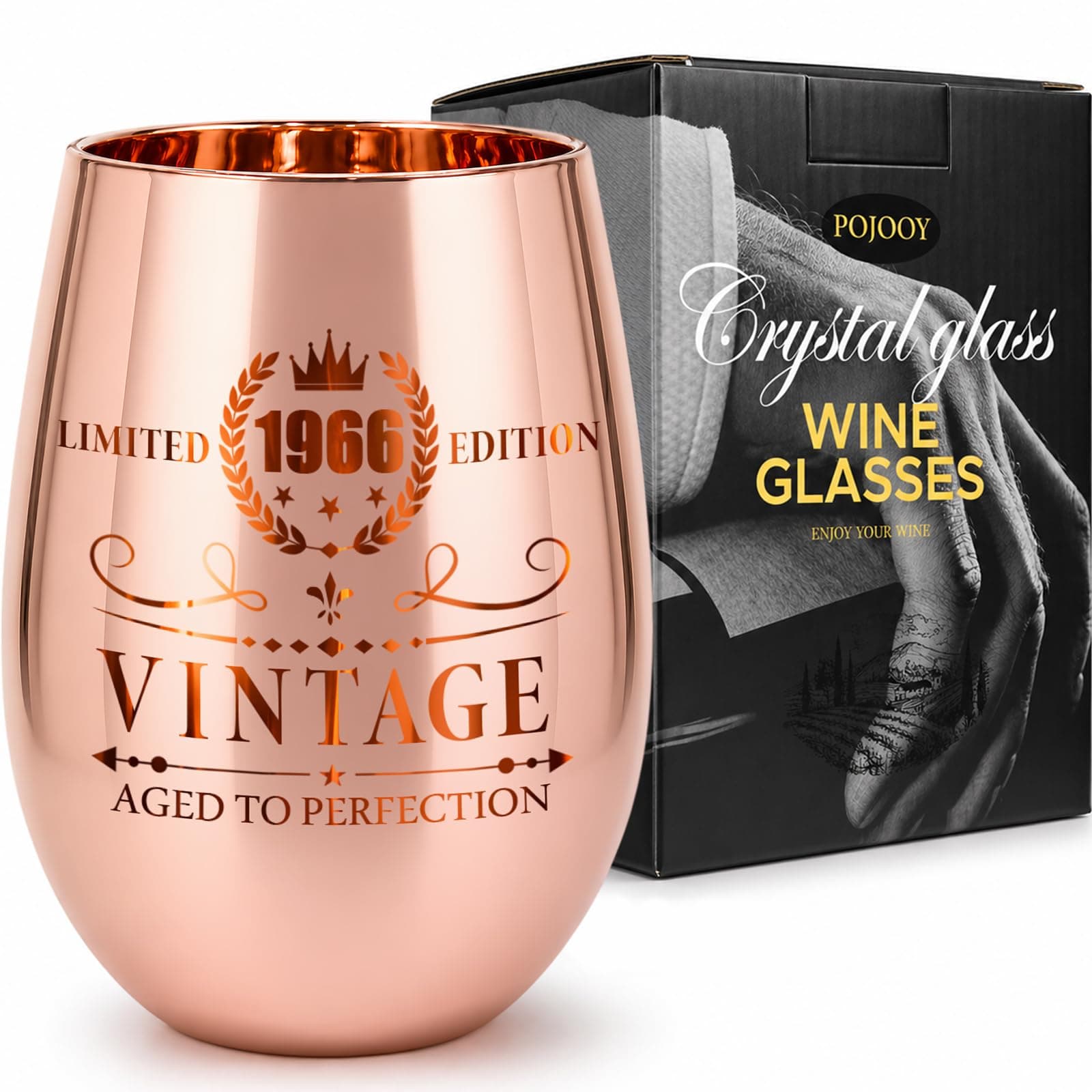 60th Birthday Gifts for Women - Vintage 1966 Rose Gold 60th Birthday Wine Glass Engraved Crystal - 60th Birthday Decorations for Women - Elegant Gifts for 60 Year Old Women, Mom, Wife, Friend, Sister