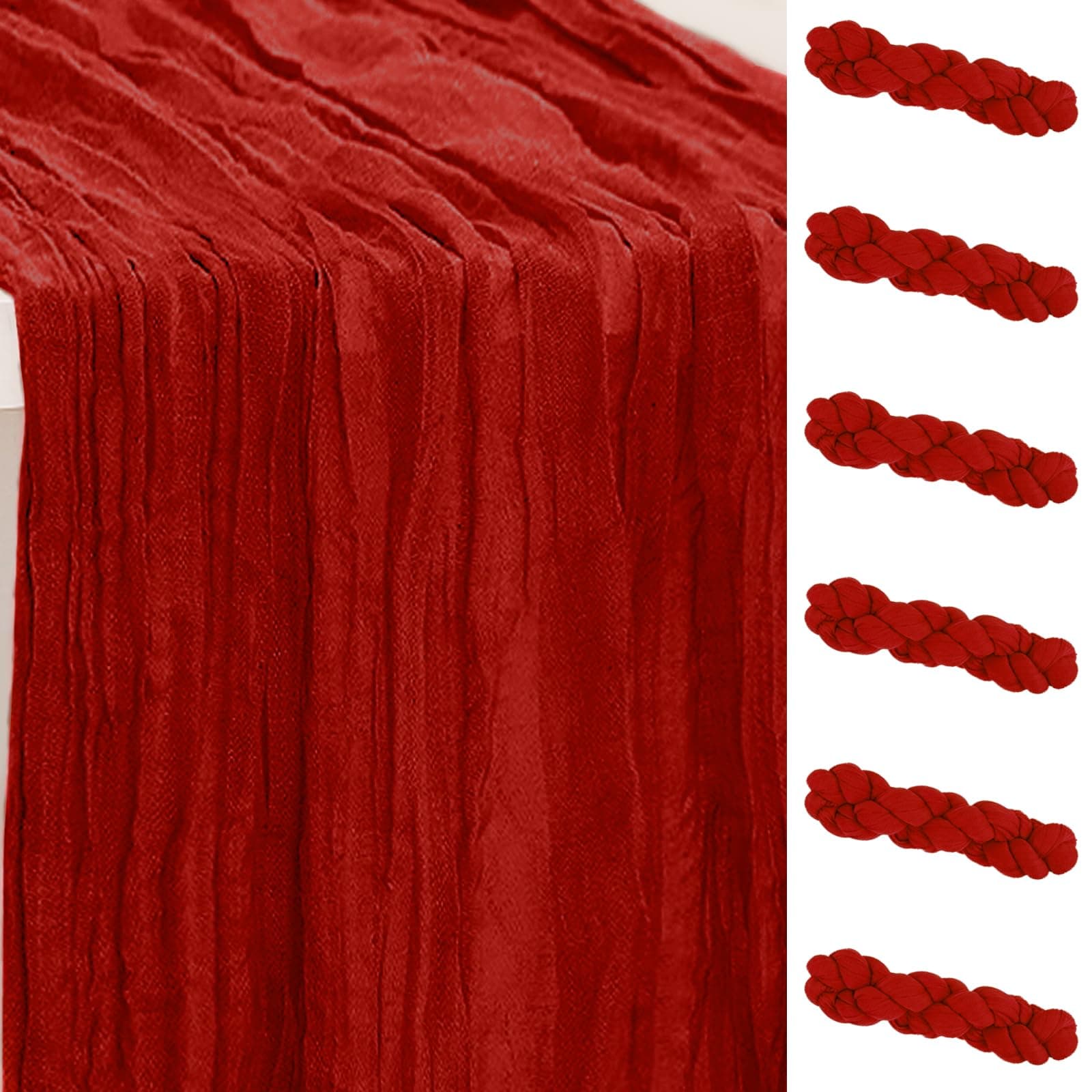 6 Pack Burgundy Cheesecloth Table Runner 35x120 Inch 10Ft Rustic Gauze Cheese Cloth Table Runner Sheer Cheesecloth Table Runners for Wedding Party Bridal Shower Decoration