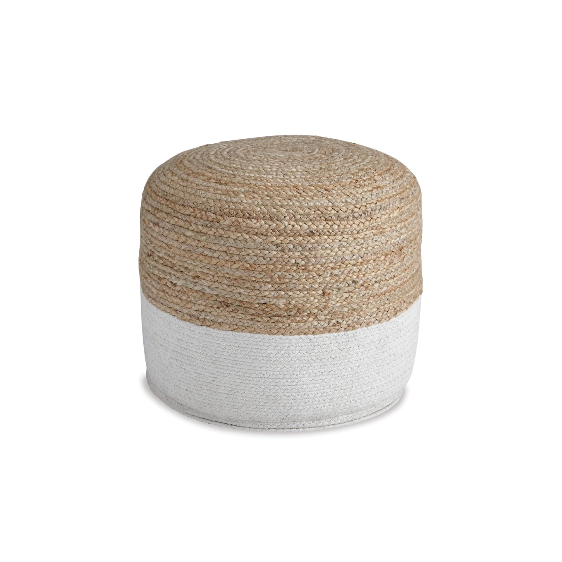 Signature Design by Ashley Sweed Valley Pouf - Comfortable Pouf & Ottoman - Casual - Natural/White