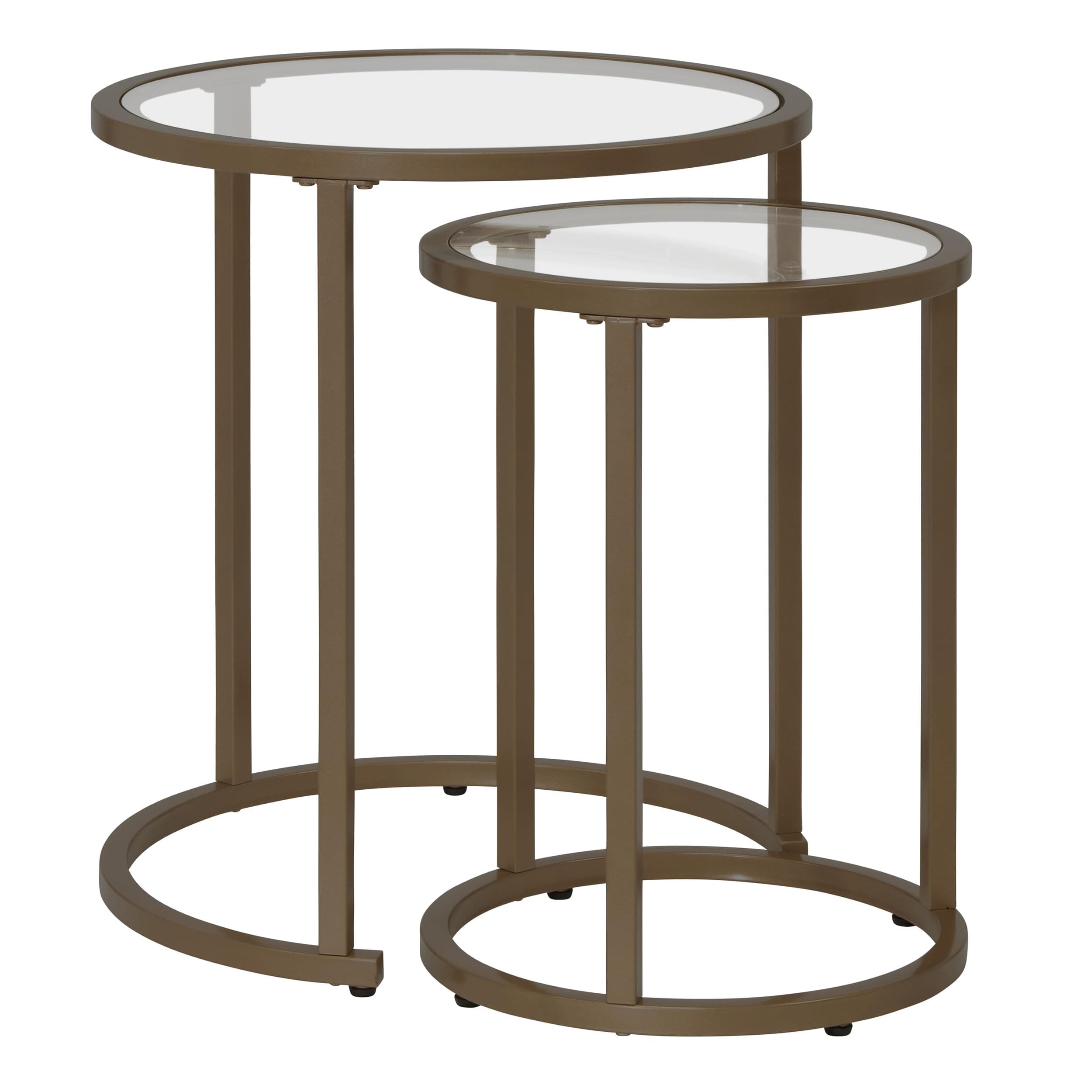 Studio Designs Home Camber Nesting Metal and Glass End Table Set, Round 19.5" and 14.5"
