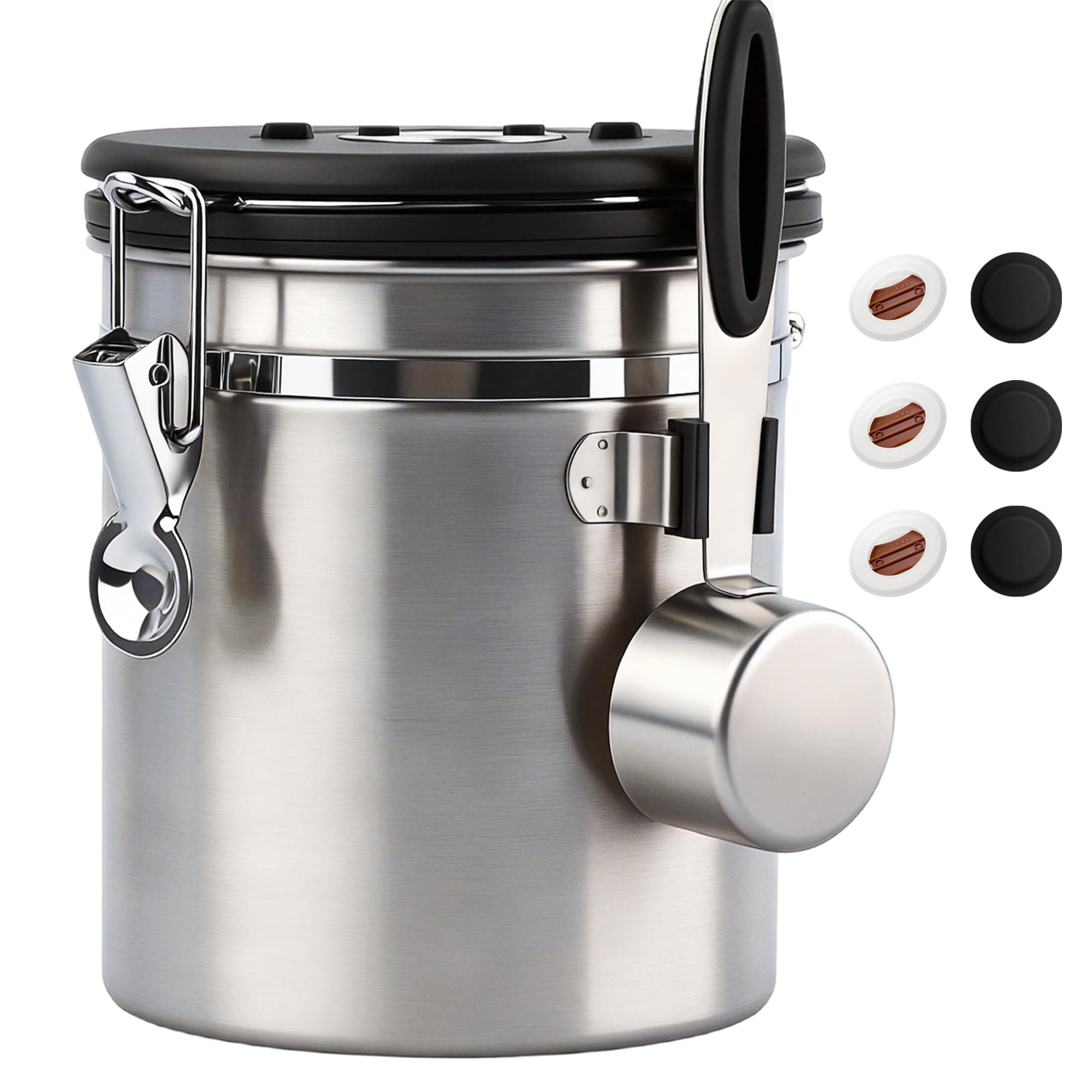 ShanSon Coffee Canister Airtight, Stainless Steel Bean Storage Container with Date Tracker & Scoop, Grounds Sugar Flour Tea Cereal Fits Kitchen Pantry, Ideal Gift for Coffee Lovers,16oz,Silver