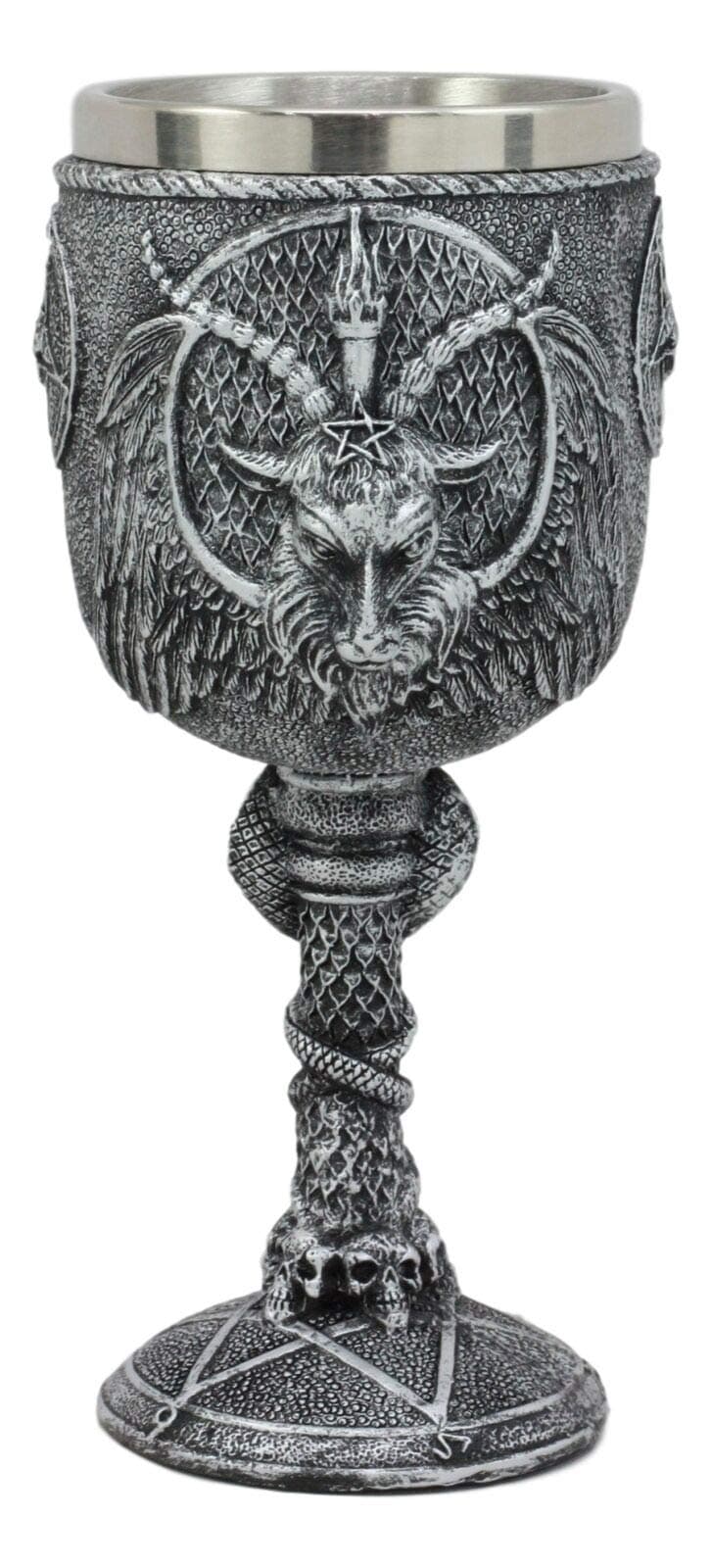 Satanic Cult Baphomet Wine Goblet Made of Polyresin With Stainless Steel Rim