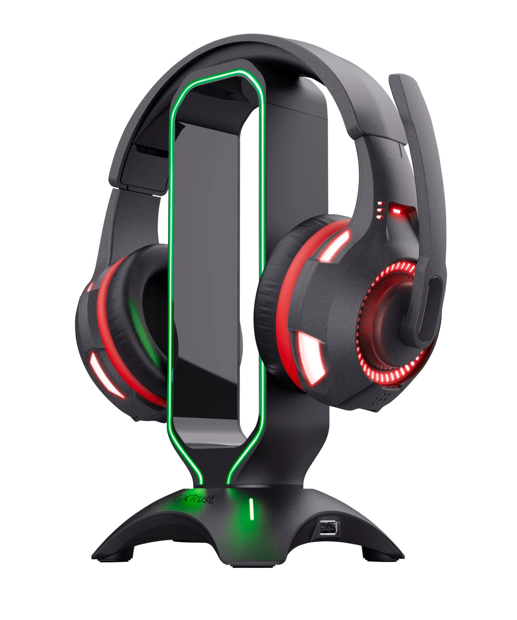 Trust Gaming 23647 GXT 265 Cintar RGB Headset Stand (2 Extra USB-A Ports, Universal Fit, 1,5m Cable, Non-Slip Base) Black