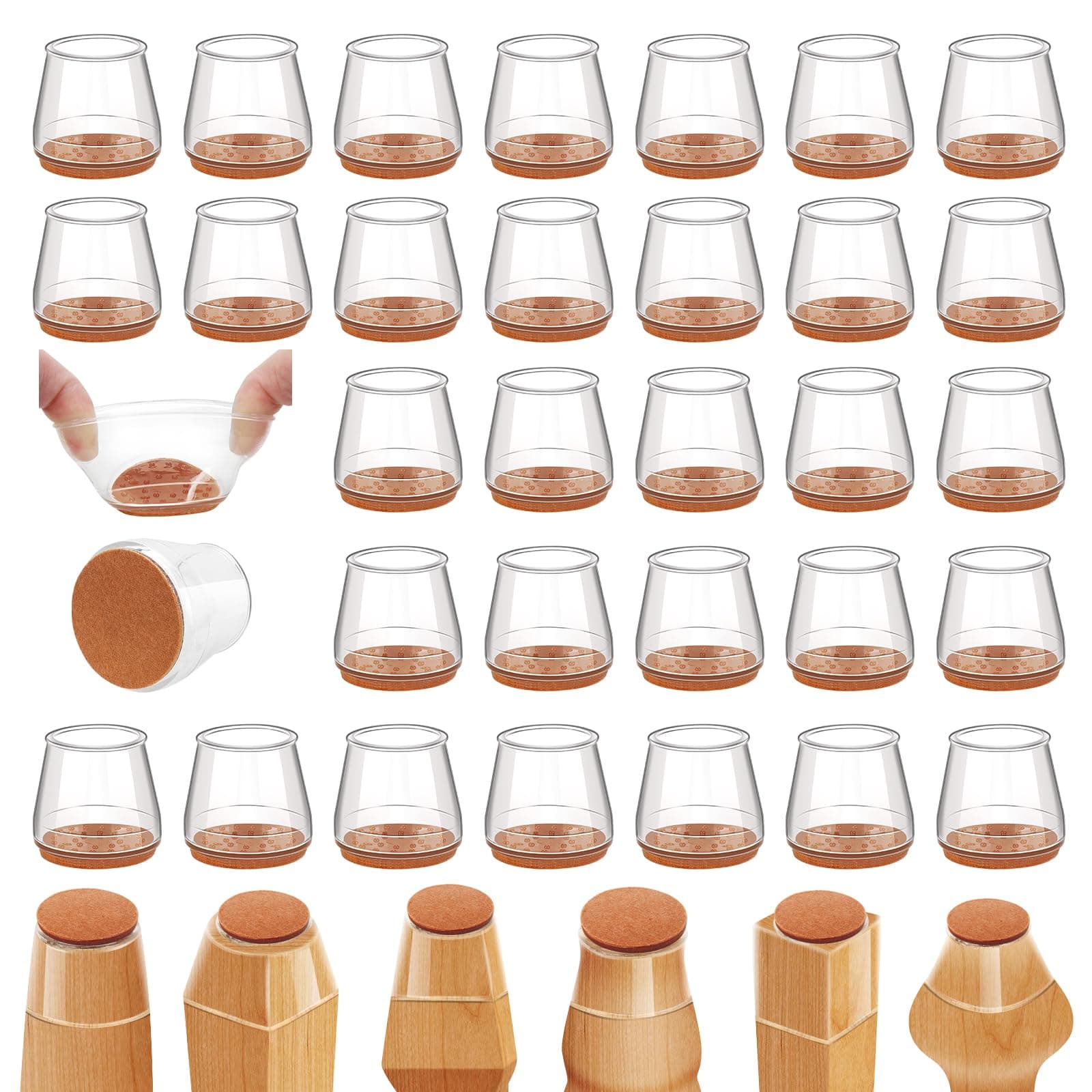 32Pcs Chair Leg Floor Protectors, Silicone Furniture Sliders Felt Furniture Pads, Floor Protectors for Chairs to Protect Floors from Scratches and Noise, Furniture Cups (Large, Clear-Round-32pcs)