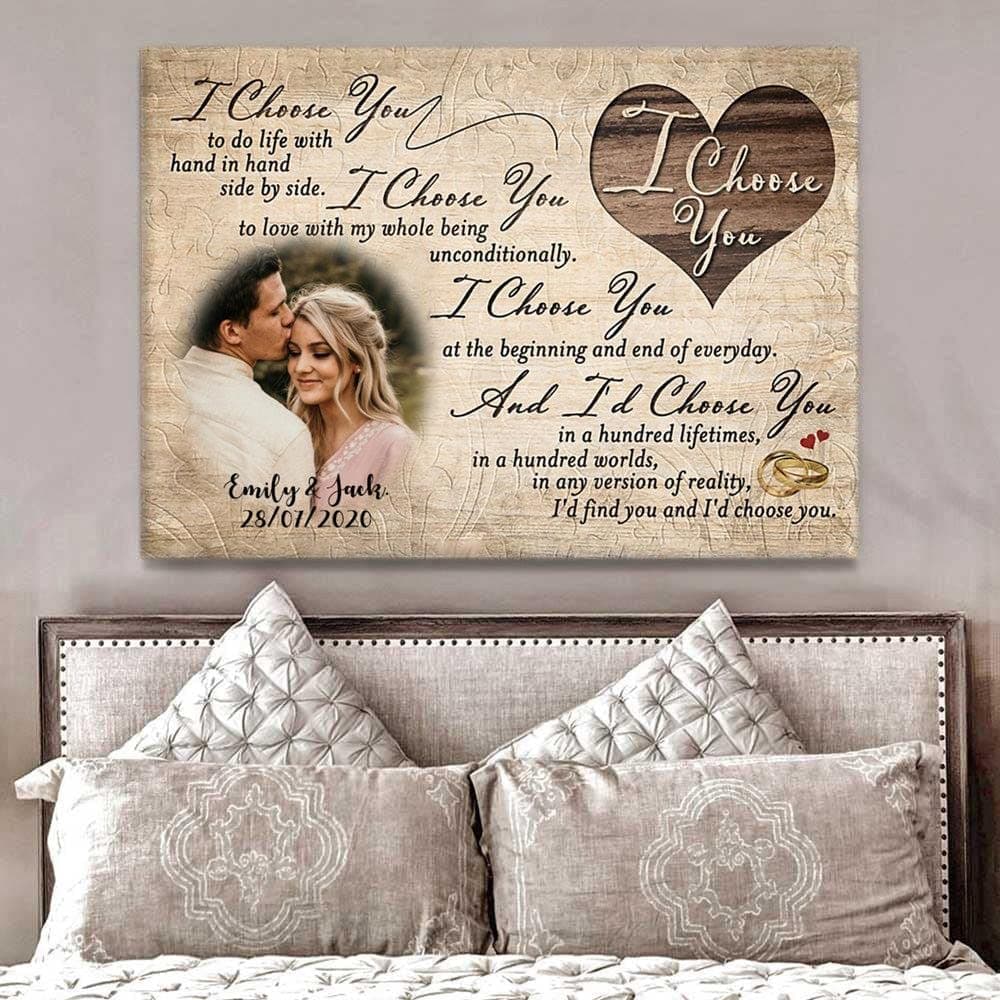Personalized Couple Wall Art Print, I Choose You Poster Canvas Custom Photo, Personalized Photo Gift For Her Him, Wedding Anniversary Couples Gifts, Valentine's Day Gifts for Husband Wife