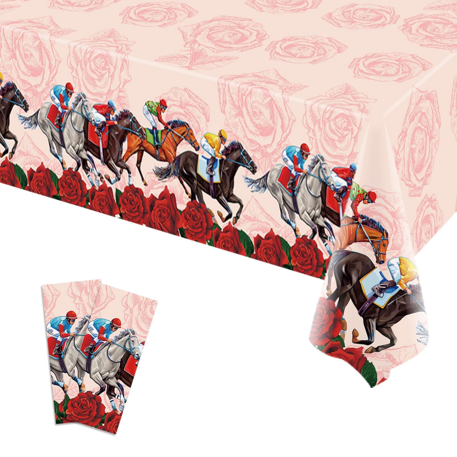 Buxiuer Derby Time Tablecloth Churchill Downs Horse Racing Party Decoration Disposable Plastic Table Cloth Table Cover Dining Room Kitchen Indoor Outdoor Decor 54 x108 Inch -Pack of 2