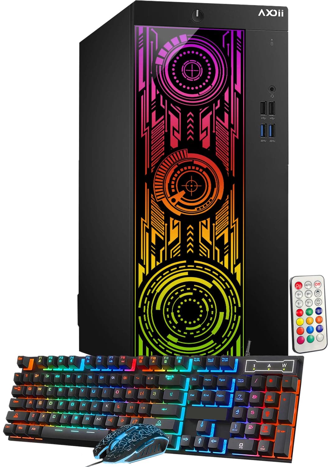 AXOII RGB Gaming PC Desktop — Intel Core i5 up to 4.10 GHz, GeForce GT 1030 2GB, 16GB DDR4, 512GB NVMe SSD, Wi-Fi & Bluetooth, Windows 11 Pro (Renewed)