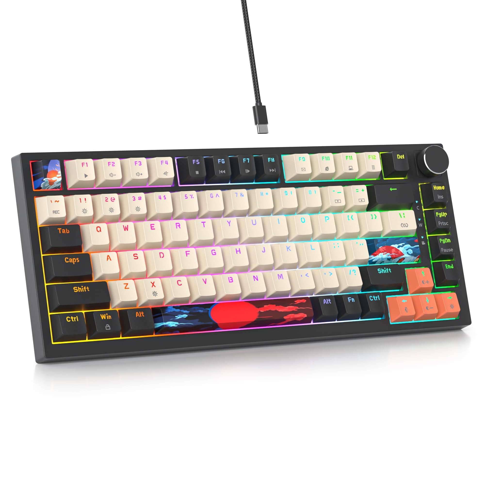 SbocKeeb 75 Percent Keyboard Gasket-Mounted with Sound Absorbing Pads, 82-Key Compact Wired RGB Mechanical Gaming Keyboard Hot-Swap Socket for Mac/Win, Carbon