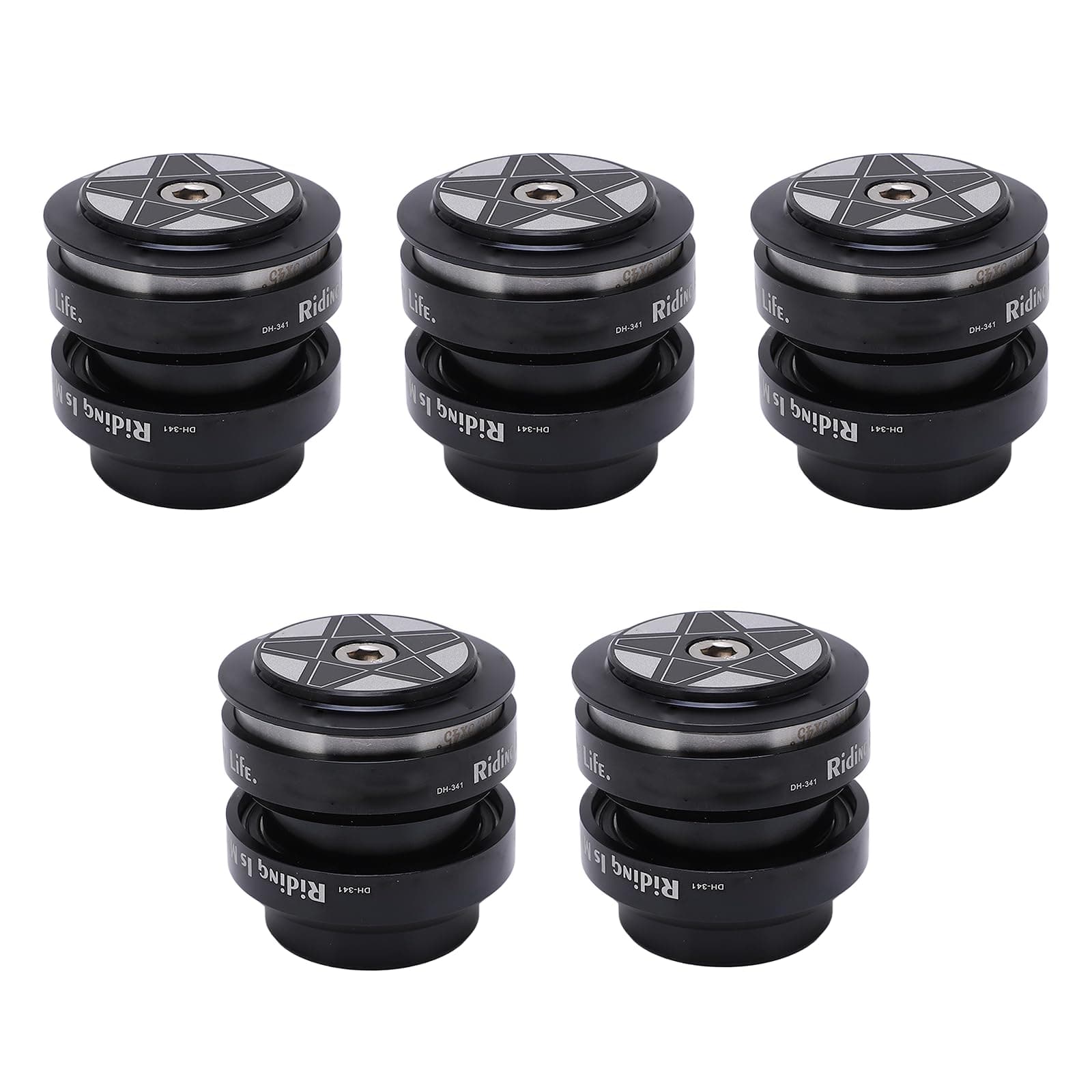 Taddien 5Pcs Mountain Bike Headset, Double Bearing CNC Process Balck Front Fork Stem Headset Bearing Bowl Group for 34mm Frame, for Straight Steerer Fork