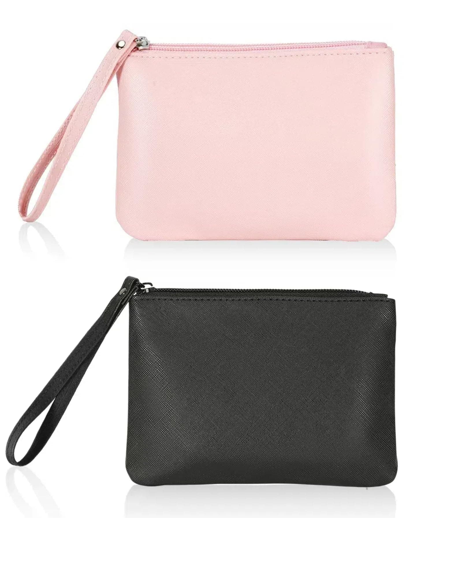 2 Pack Small Zipper Pouch Mini Makeup Bag for Purse Lipstick Cosmetic Travel Make Up Organizer for Women Essentials, Car Change Coin Holder 4.5 x 6.5 Clutch Stadium Approved Wristlet, Black Pink,