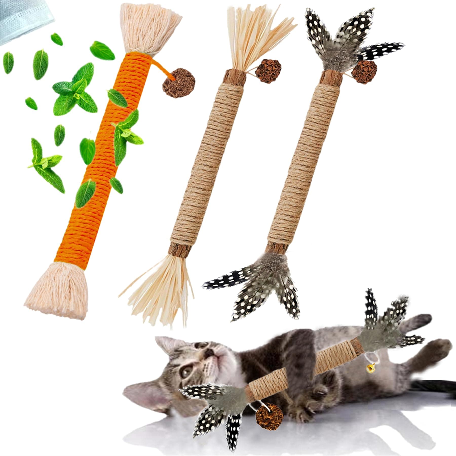 GREMBEB 3Pack Silvervine Cat Chew Sticks - Natural Kitten Toy for Cats