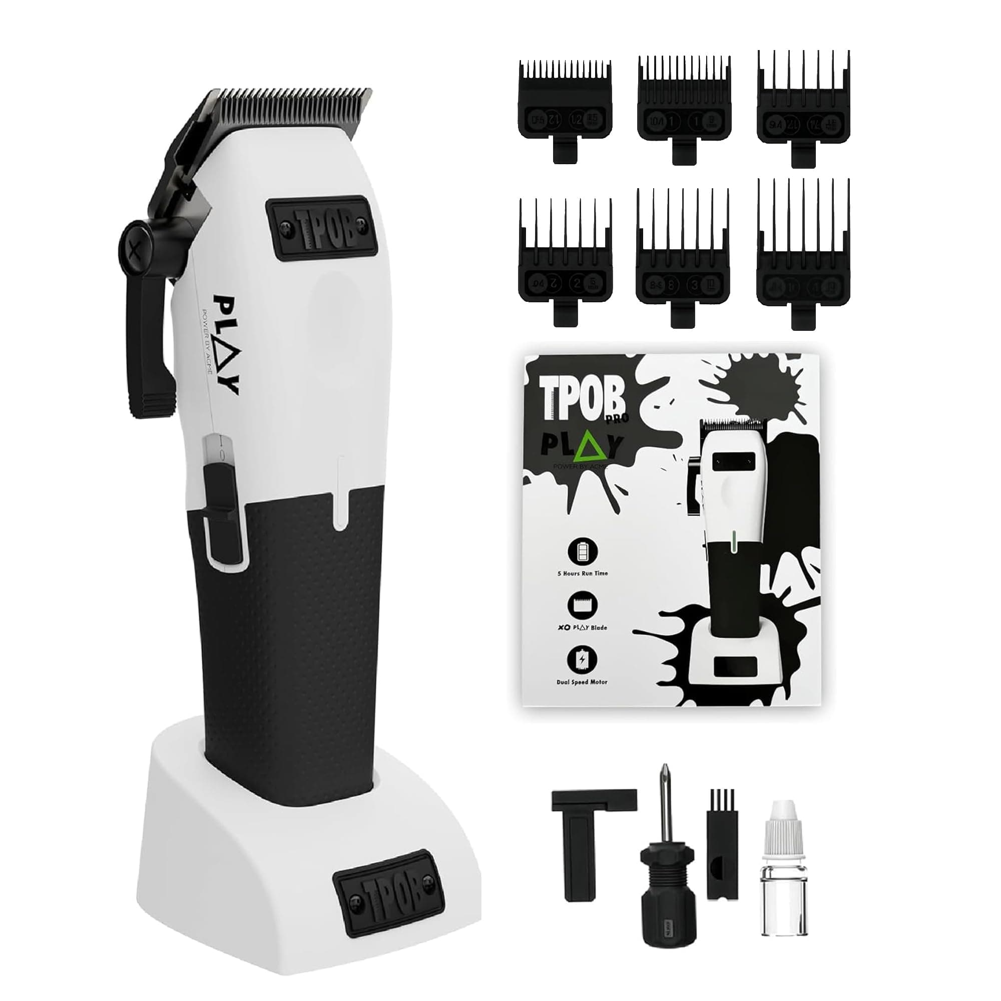 TPOB Play Barber Hair Clippers for Men 7500 RPM with Rubber Grips (White)