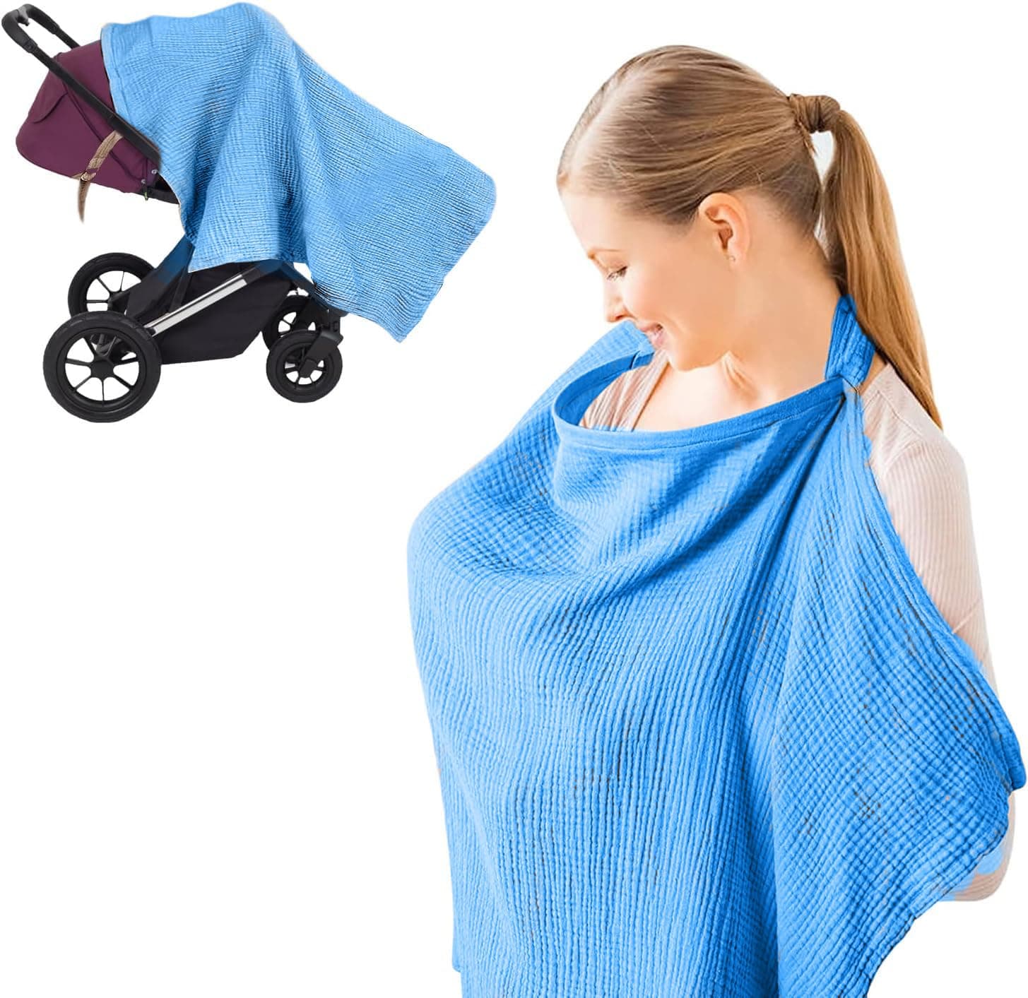 Breastfeeding Nursing Cover, 100% Cotton Nursing Scarf cover Mother Nursing Apron, (Blue)