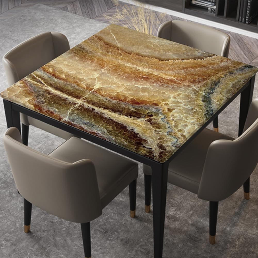 JRMRNEI Square Fitted Table Clothes, Polyester Table Cover, Square Elastic Edge Tablecloth for Table Decoration, Buffet and Camping for Kitchen Dining Picnic Party, Fitted for 40"x40" Table, Marble