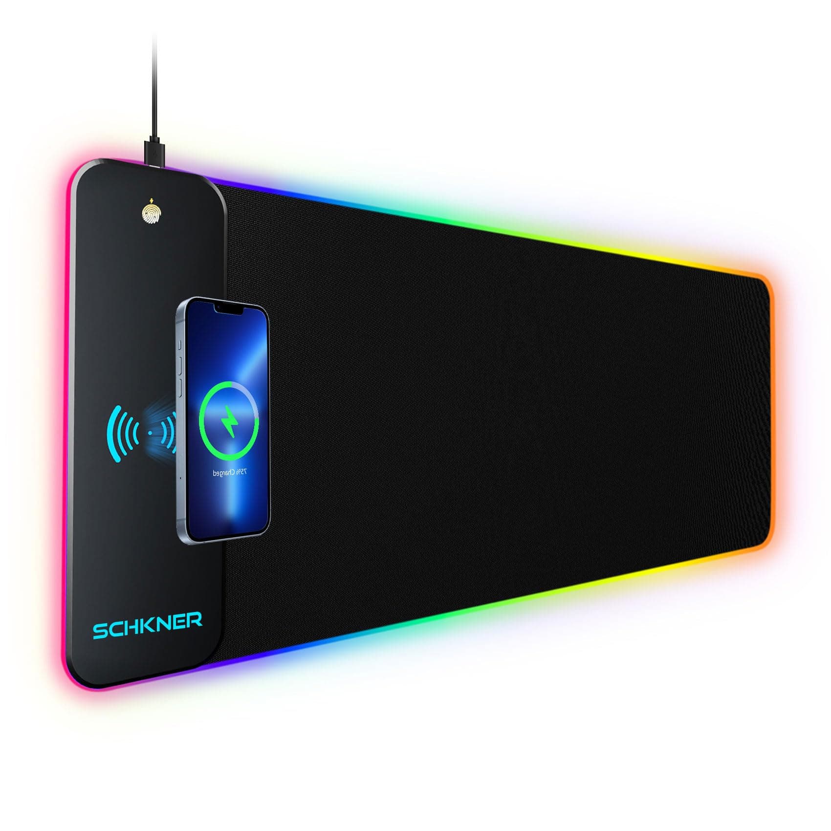 Schkner RGB Gaming Mouse Pad with Wireless Charging, Large Mouse Pad with LED Light, Keyboard Pad with Non-Slip Rubber Base,Waterproof Desk Pad for Home Office Decor