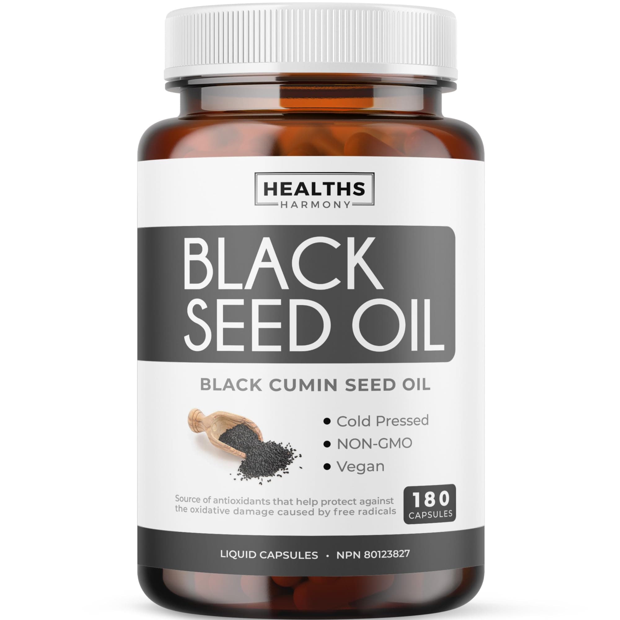 Black Seed Oil Capsules | Cold Pressed | Antioxidant, Blood Sugar & Liver Support | Pure Black Cumin Seed Oil | High in Omega 3 6 9 | Non-GMO & Vegan Black Cumin Oil | 180 Nigella Sativa Softgels